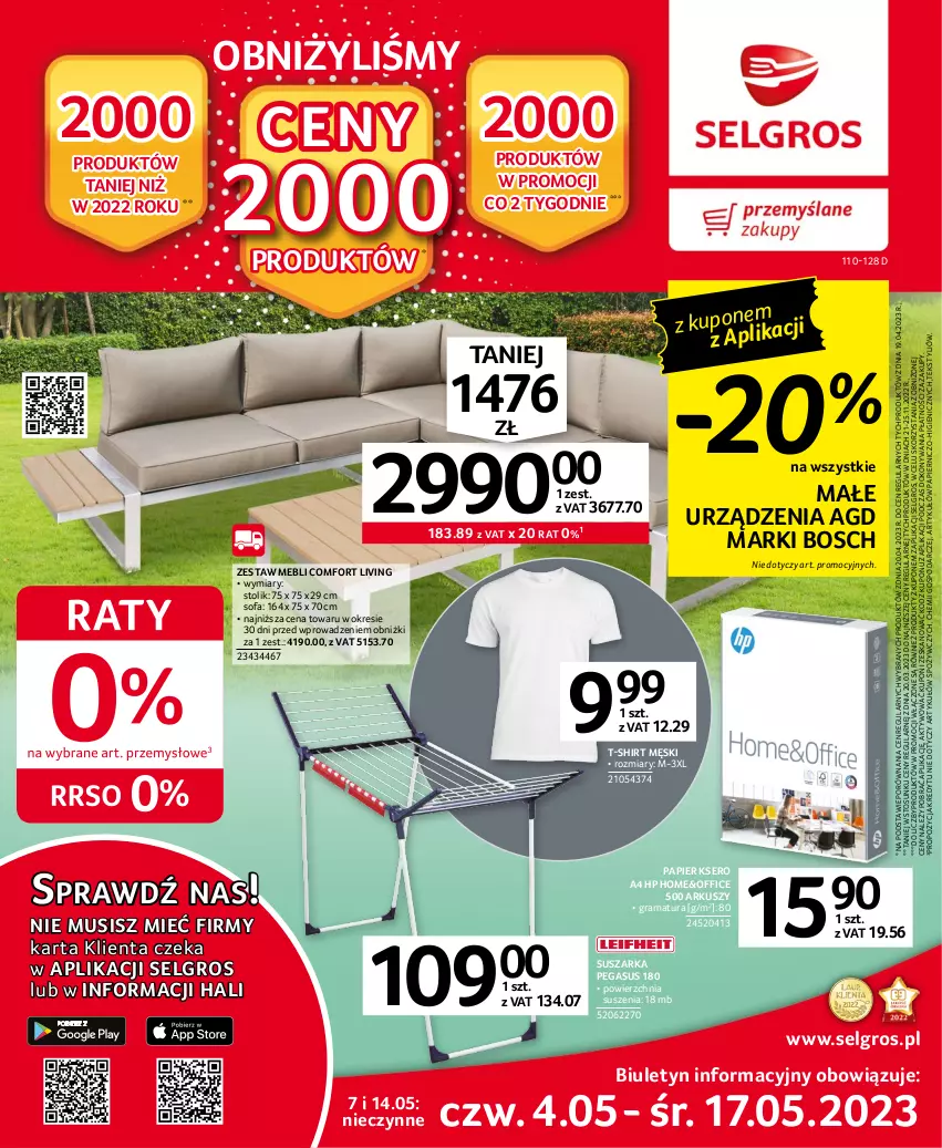 Gazetka promocyjna Selgros - Oferta przemysłowa - ważna 04.05 do 17.05.2023 - strona 1 - produkty: Asus, Bosch, Fa, Gra, HP, LG, Mus, Papier, Por, Rama, Ser, Sofa, Stolik, Suszarka, T-shirt