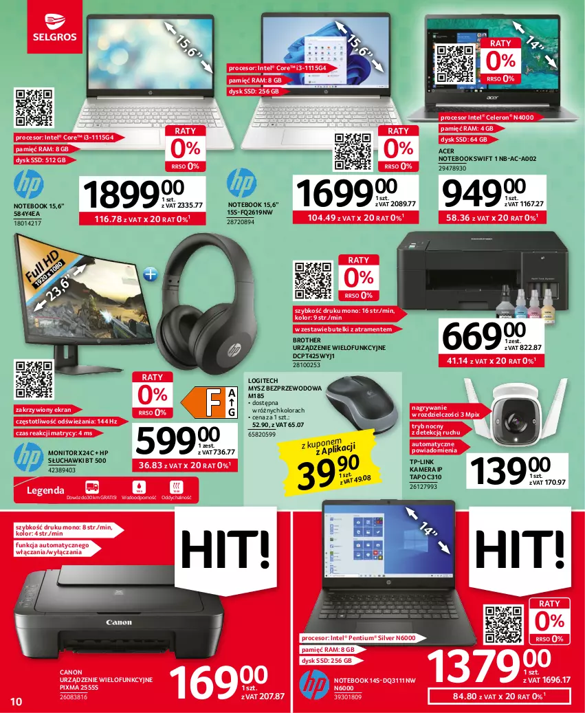 Gazetka promocyjna Selgros - Oferta przemysłowa - ważna 04.05 do 17.05.2023 - strona 10 - produkty: Acer, Brother, Canon, Gra, Gry, HP, Intel, Kamera, Logitech, Monitor, Mysz, Mysz bezprzewodowa, Notebook, Pentium, Por, Procesor, Słuchawki, TP-Link, Urządzenie wielofunkcyjne