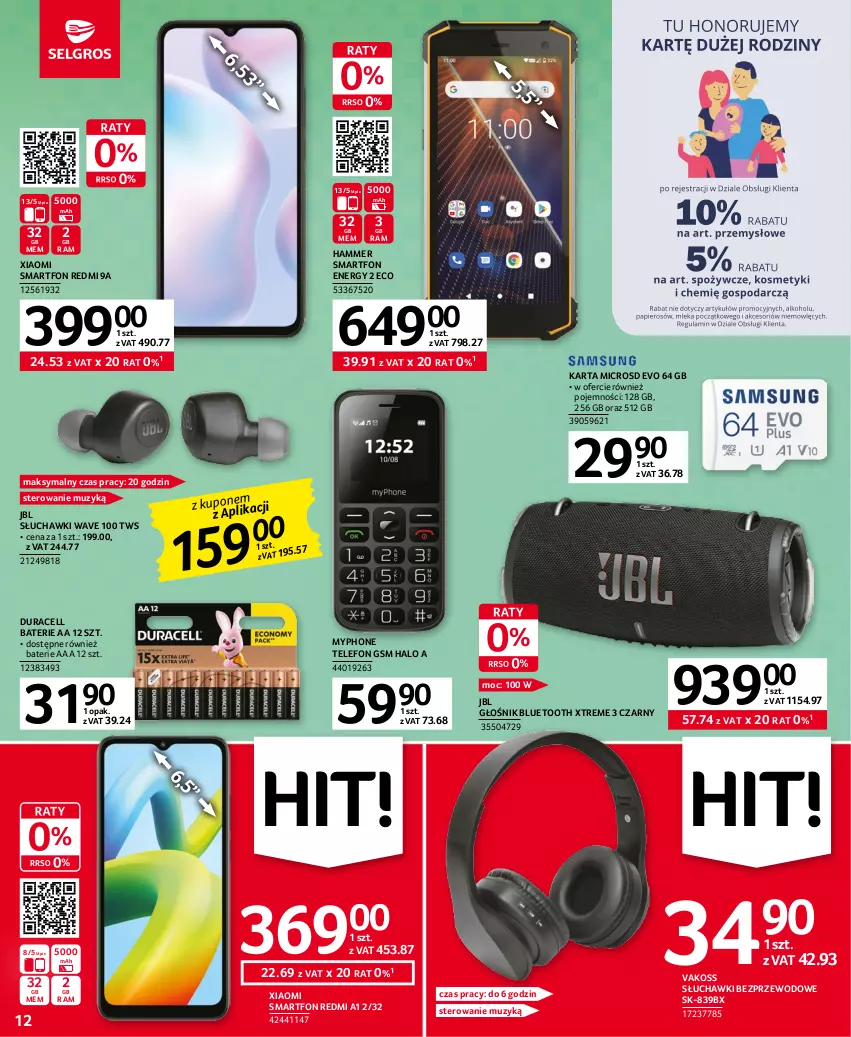 Gazetka promocyjna Selgros - Oferta przemysłowa - ważna 04.05 do 17.05.2023 - strona 12 - produkty: Duracell, Głośnik, Głośnik bluetooth, Halo, JBL, MyPhone, Słuchawki, Słuchawki bezprzewodowe, Smartfon, Telefon