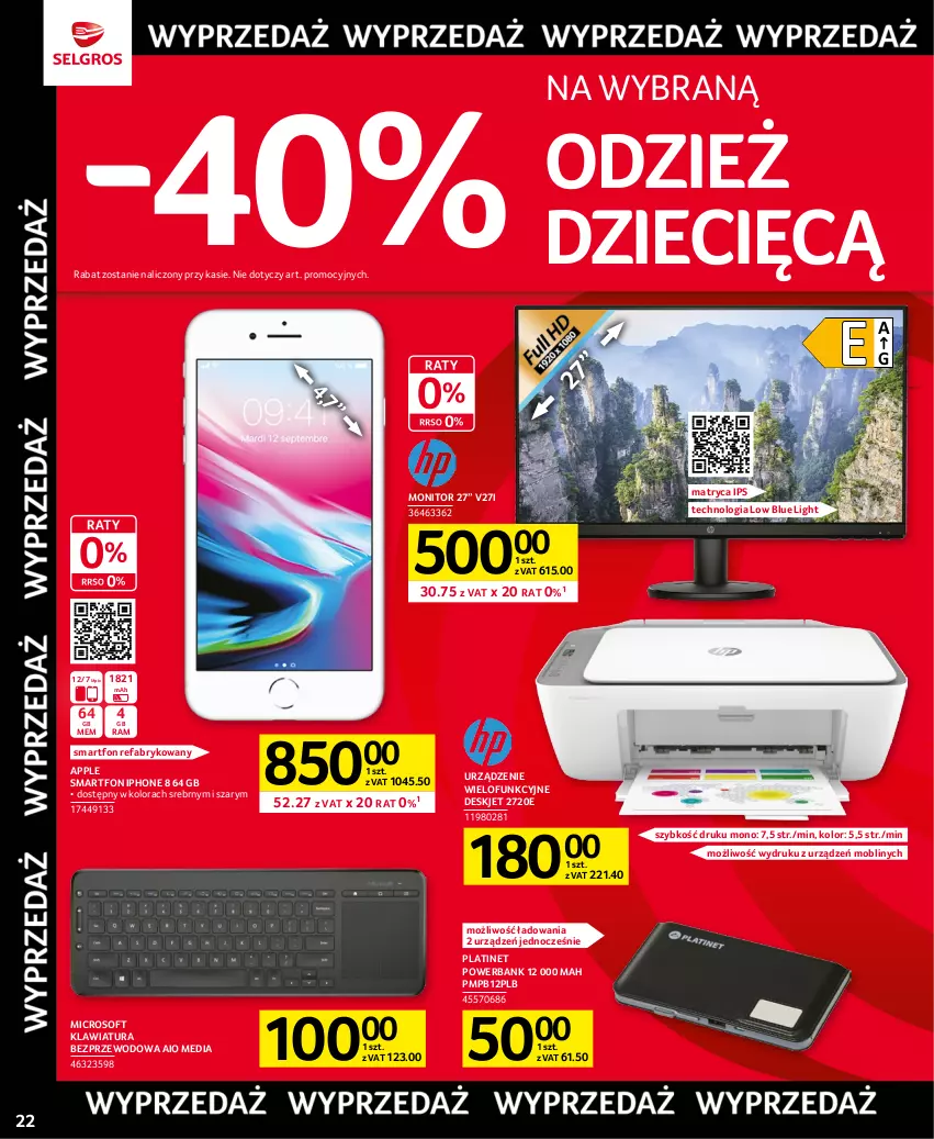 Gazetka promocyjna Selgros - Oferta przemysłowa - ważna 04.05 do 17.05.2023 - strona 22 - produkty: Dzieci, Fa, IPhone 8, Klawiatura, Monitor, PLATINET, Powerbank, Smartfon, Urządzenie wielofunkcyjne