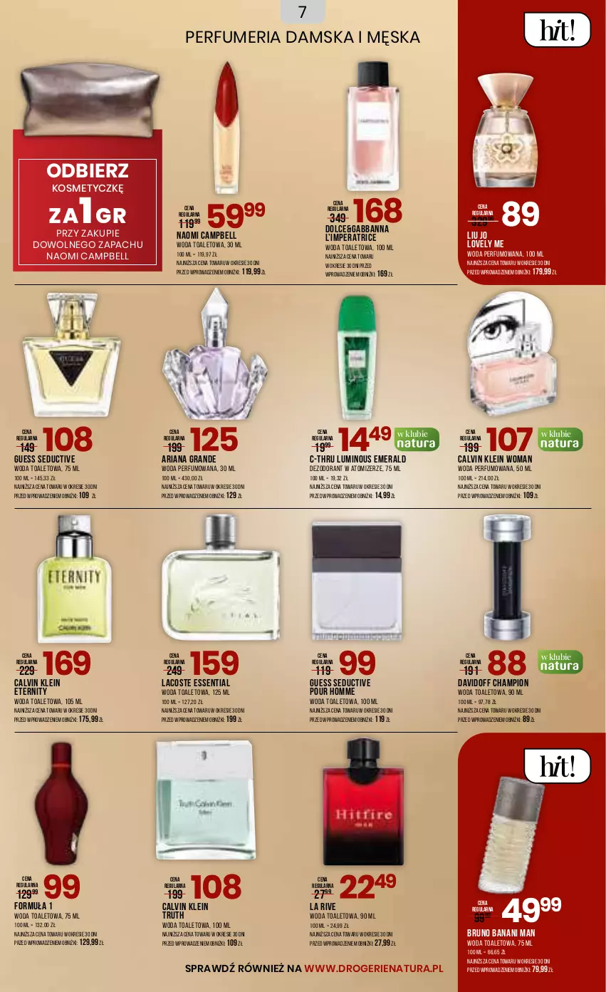 Gazetka promocyjna Drogerie Natura - Gazetka Drogerie Natura - ważna 05.09 do 18.09.2023 - strona 7 - produkty: Bell, Bruno Banani, C-Thru, Calvin Klein, Davidoff, Dezodorant, Gra, La Rive, Lacoste, Lovely, Naomi Campbell, Perfum, Woda, Woda perfumowana, Woda toaletowa