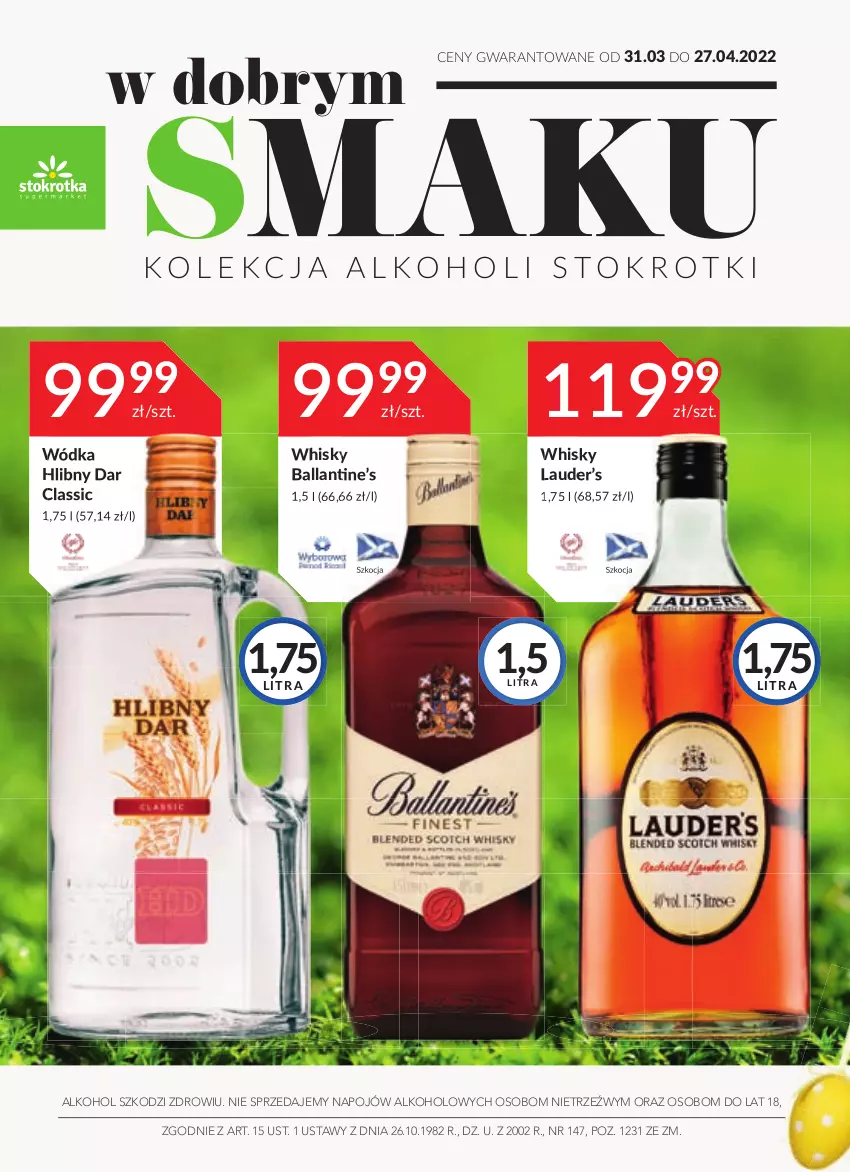 Gazetka promocyjna Stokrotka - Oferta alkoholowa - ważna 31.03 do 27.04.2022 - strona 1 - produkty: Koc, Whisky, Wódka