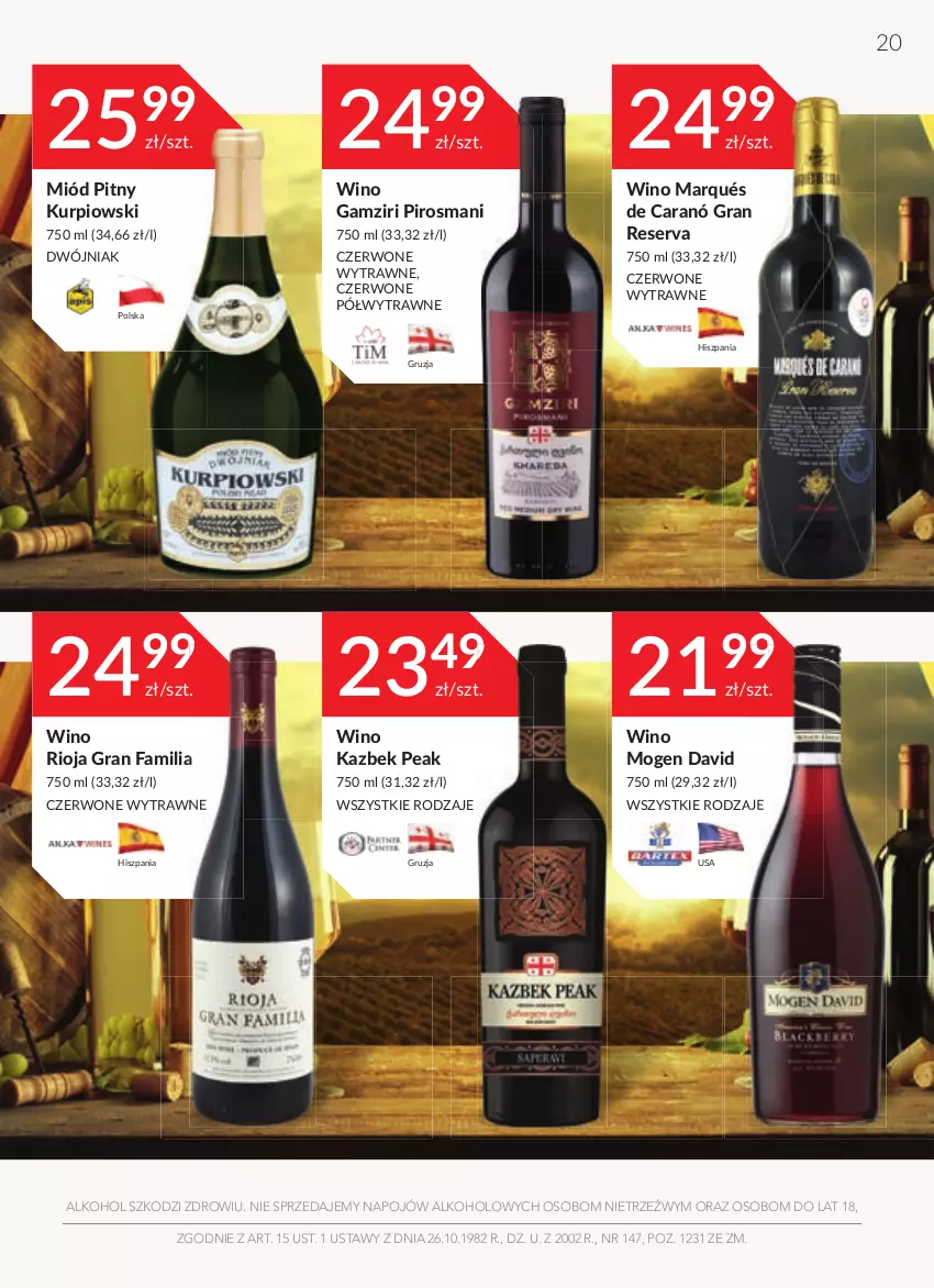 Gazetka promocyjna Stokrotka - Oferta alkoholowa - ważna 31.03 do 27.04.2022 - strona 20 - produkty: Fa, Gra, Miód, Miód pitny, Mogen David, Rioja, Ser, Wino