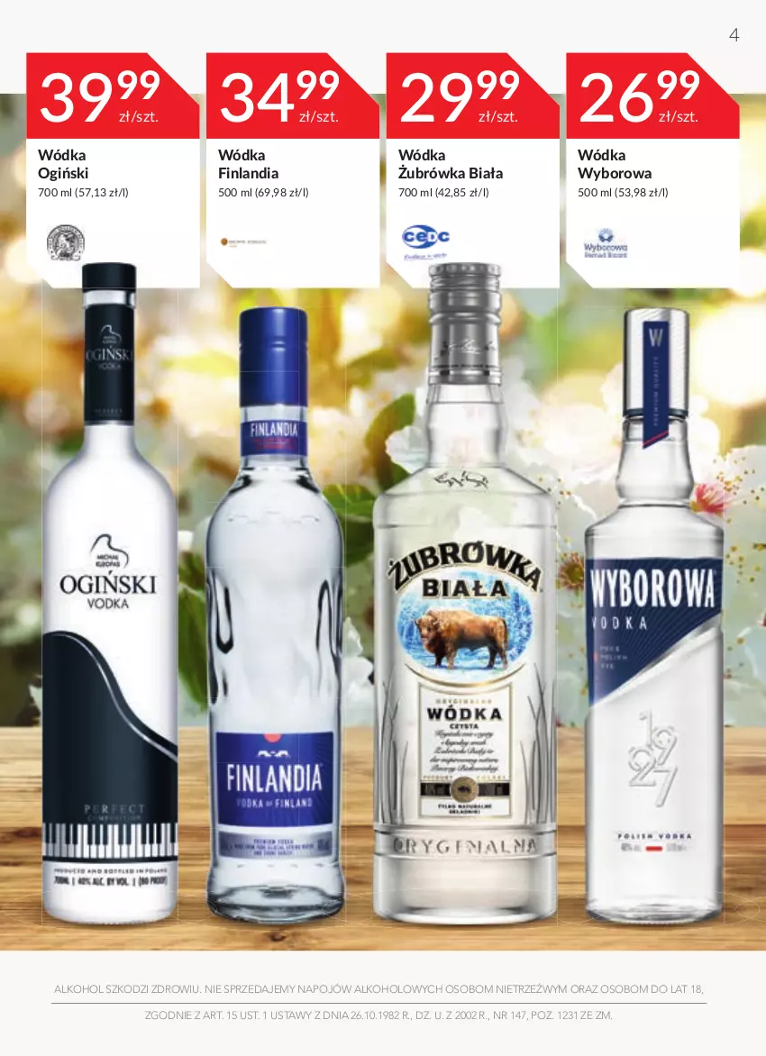 Gazetka promocyjna Stokrotka - Oferta alkoholowa - ważna 31.03 do 27.04.2022 - strona 4 - produkty: Finlandia, Ogiński, Wódka, Wyborowa