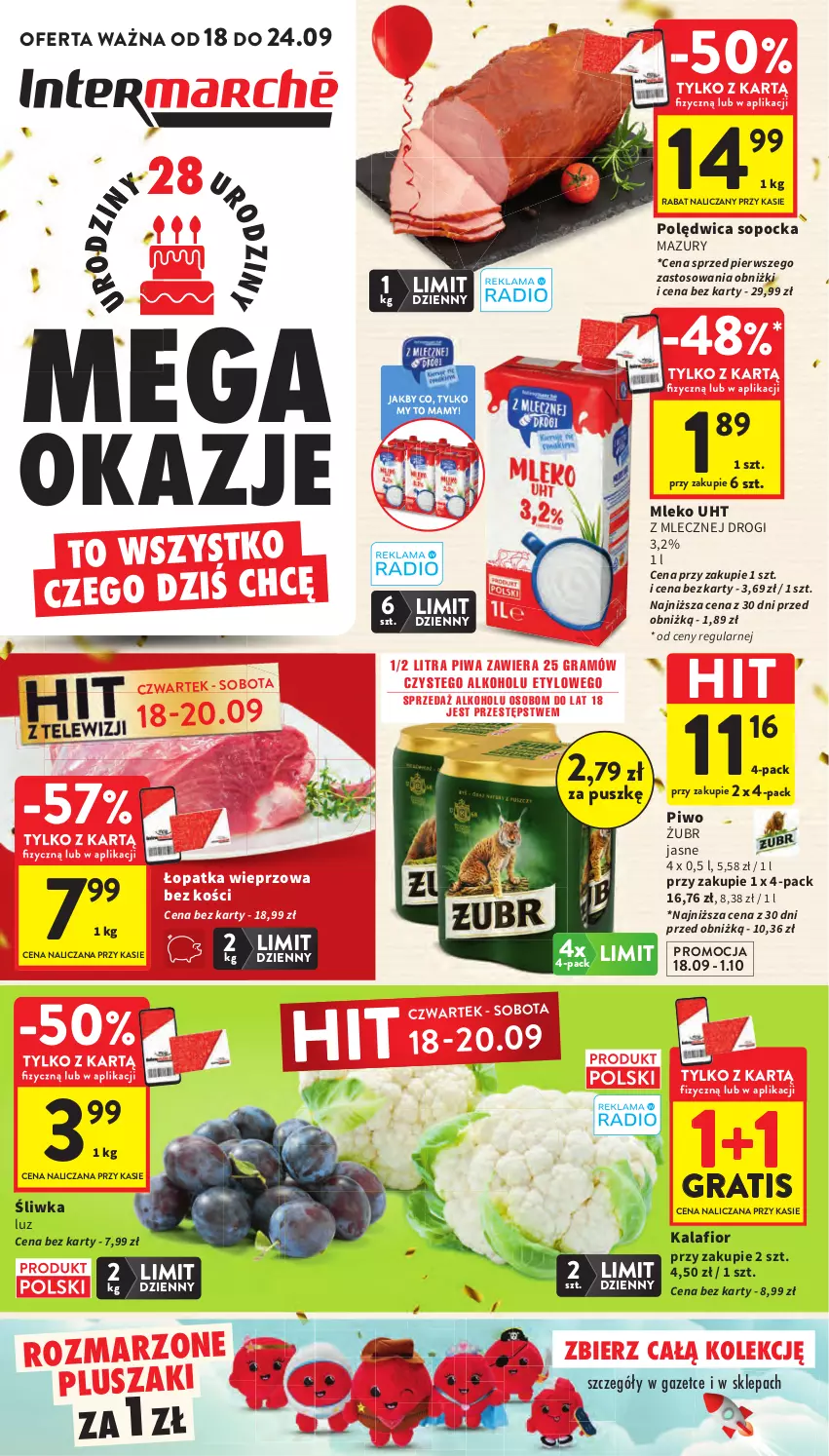 Gazetka promocyjna Intermarche - Gazetka Intermarche - ważna 18.09 do 24.09.2025 - strona 1 - produkty: Gra, Kalafior, Mleko, Piwa, Piwo, Pluszak, Polędwica