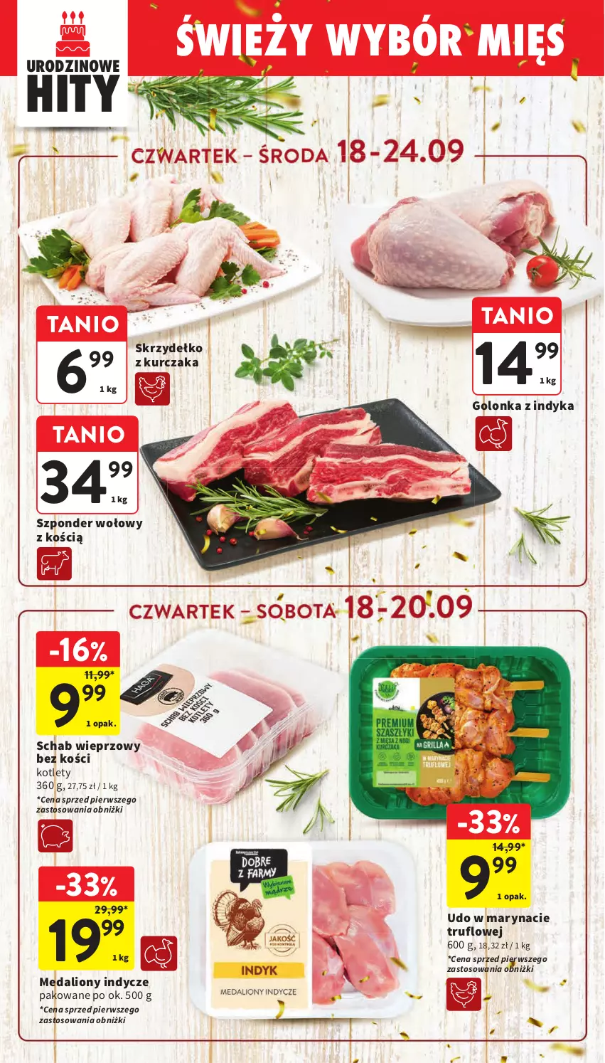Gazetka promocyjna Intermarche - Gazetka Intermarche - ważna 18.09 do 24.09.2025 - strona 22 - produkty: Golonka z indyka, Kotlet, Kurczak, Lion, Medaliony indycze, Schab wieprzowy, Szponder wołowy