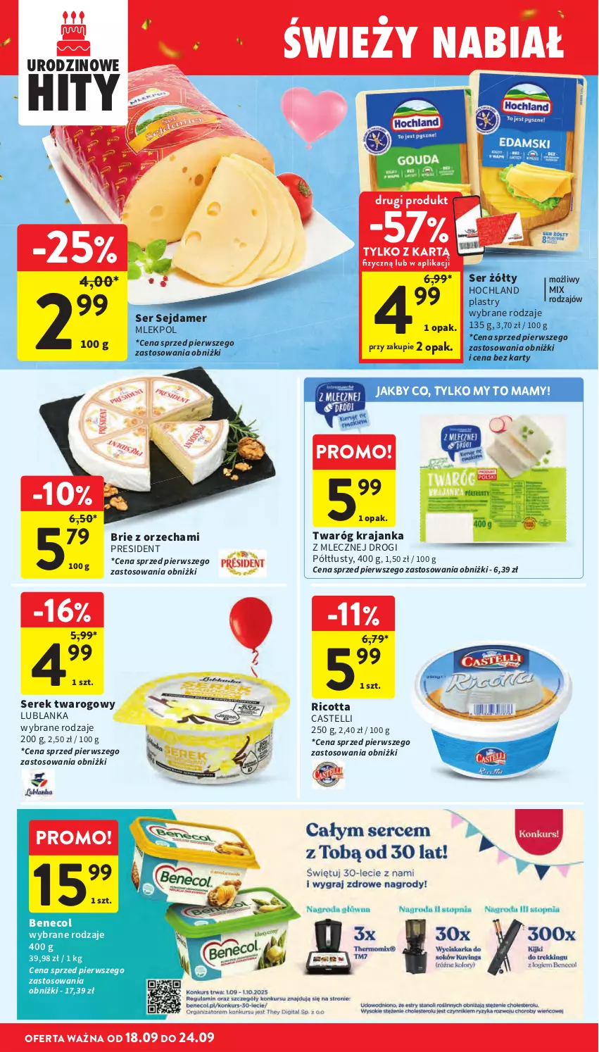 Gazetka promocyjna Intermarche - Gazetka Intermarche - ważna 18.09 do 24.09.2025 - strona 26 - produkty: Benecol, Brie, Hochland, Ricotta, Sejdamer, Ser, Serek, Serek twarogowy, Twaróg