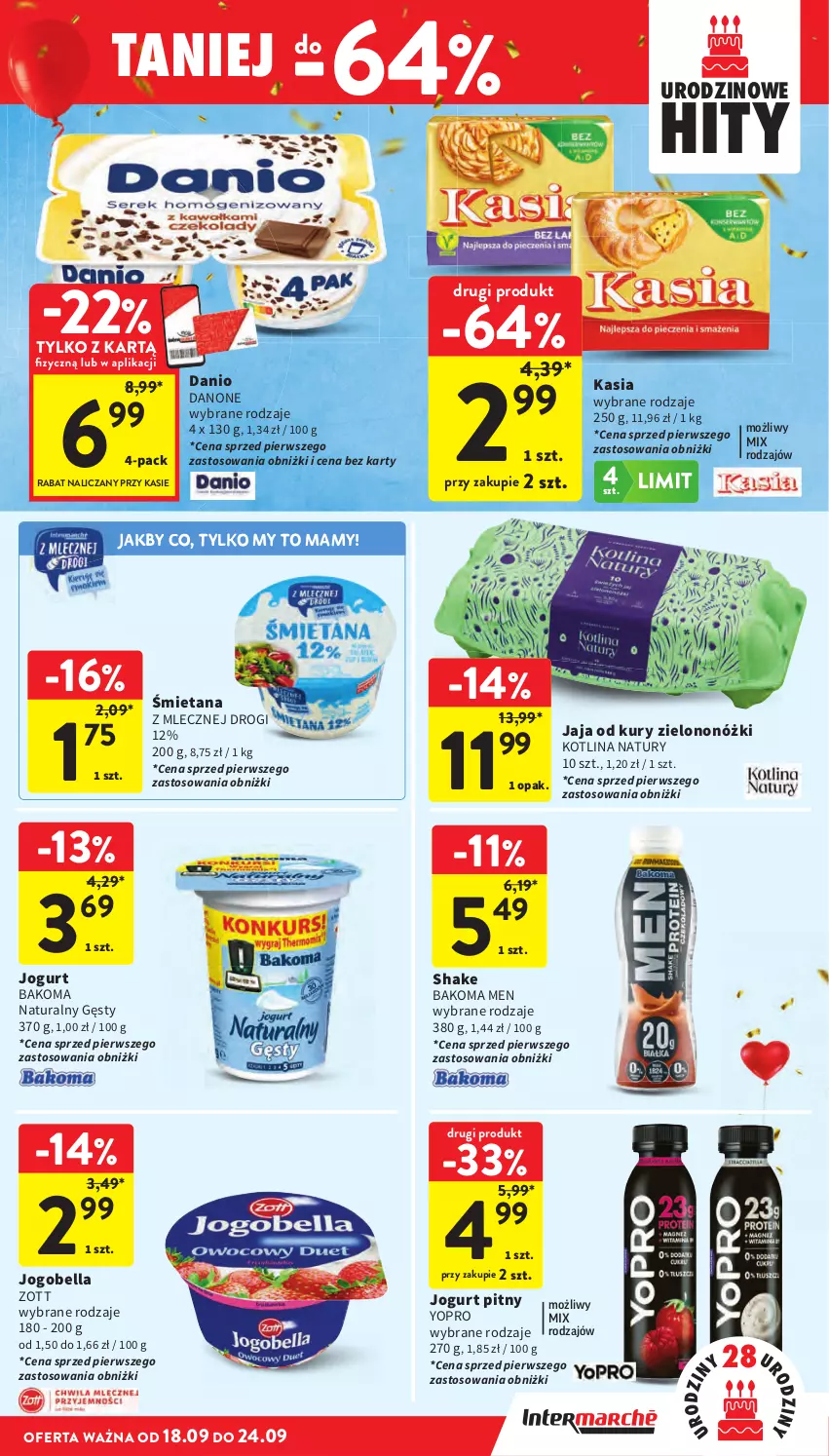 Gazetka promocyjna Intermarche - Gazetka Intermarche - ważna 18.09 do 24.09.2025 - strona 27 - produkty: Bakoma, Bell, Bella, Danio, Danone, Jaja, Jogobella, Jogurt, Jogurt pitny, Kasia, Kotlin, Zott