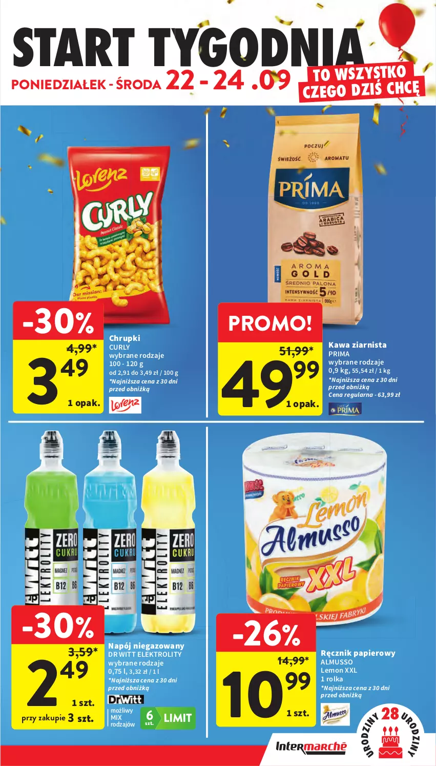Gazetka promocyjna Intermarche - Gazetka Intermarche - ważna 18.09 do 24.09.2025 - strona 47 - produkty: Chrupki, Kawa, Kawa ziarnista, Mus, Napój, Napój niegazowany, Papier, Prima, Ręcznik