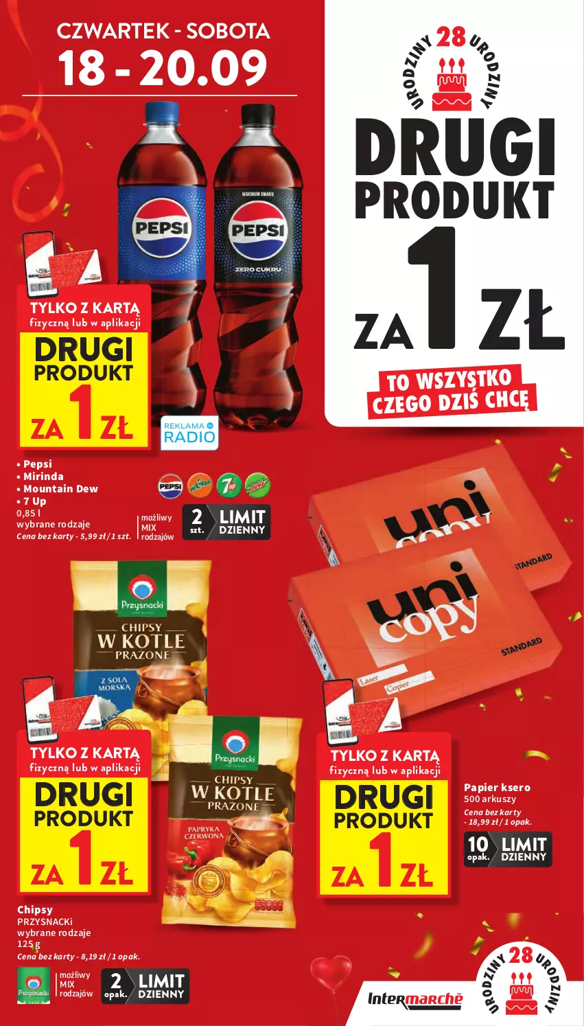 Gazetka promocyjna Intermarche - Gazetka Intermarche - ważna 18.09 do 24.09.2025 - strona 5 - produkty: Chipsy, Mirinda, Papier, Pepsi, Przysnacki, Ser