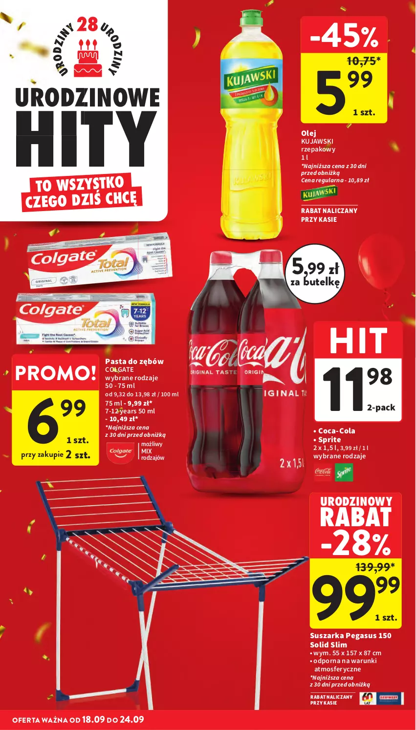 Gazetka promocyjna Intermarche - Gazetka Intermarche - ważna 18.09 do 24.09.2025 - strona 6 - produkty: Asus, Coca-Cola, Colgate, Kujawski, LG, Olej, Pasta do zębów, Por, Sprite, Suszarka
