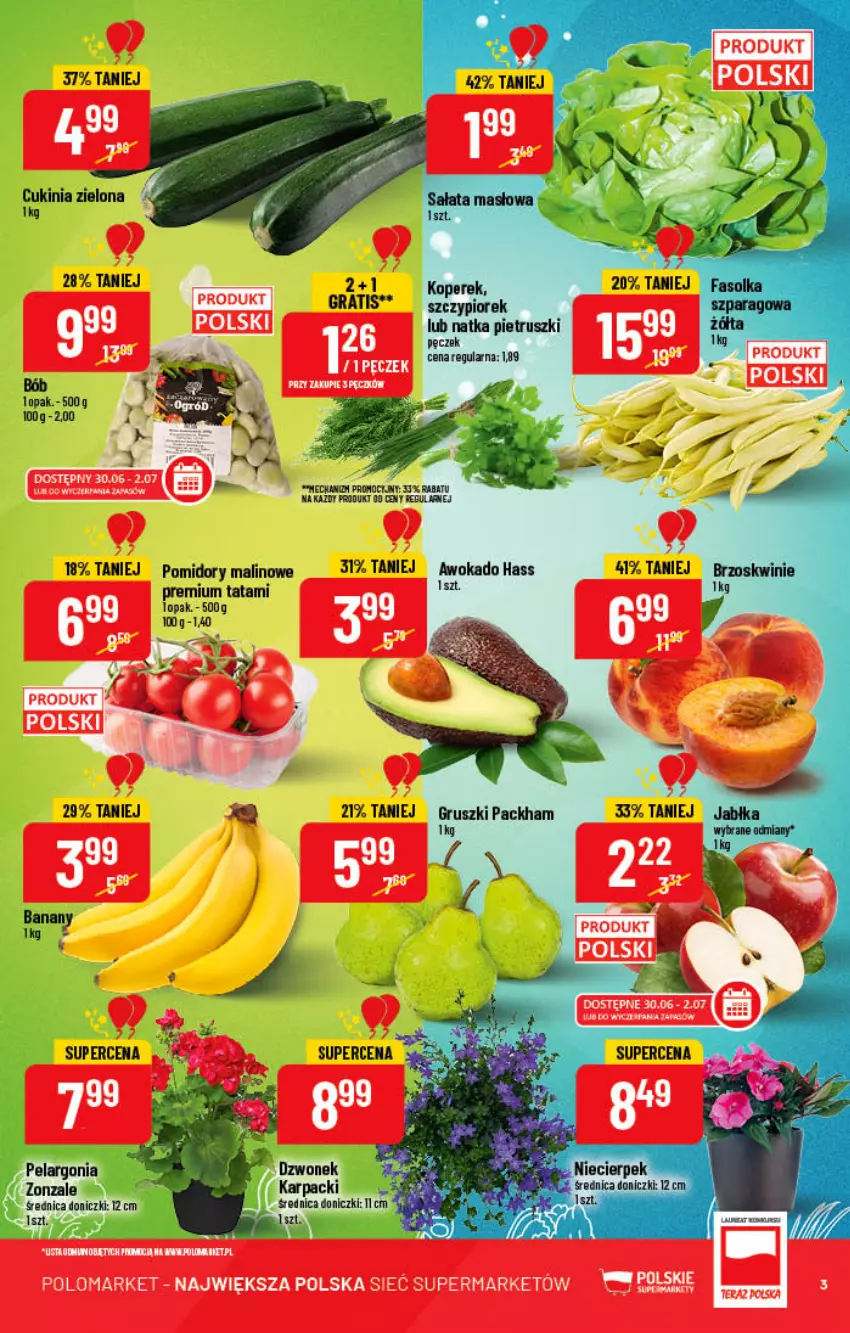 Gazetka promocyjna PoloMarket - Gazetka pomocyjna - ważna 29.06 do 05.07.2022 - strona 3 - produkty: Brzoskwinie, Fa, Gruszki, Jabłka, Masło, Natka pietruszki, Sałat, Sałata masłowa