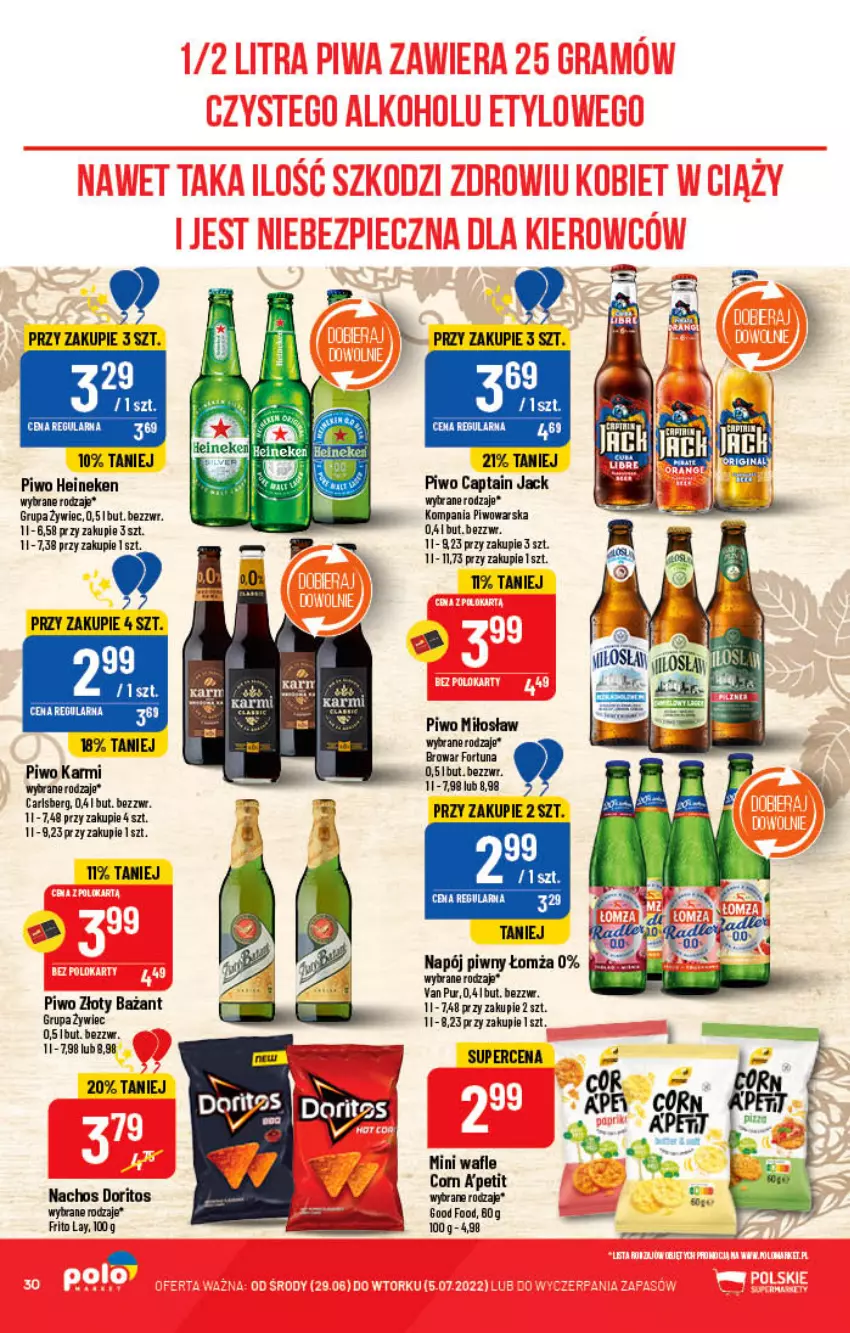 Gazetka promocyjna PoloMarket - Gazetka pomocyjna - ważna 29.06 do 05.07.2022 - strona 30 - produkty: Captain Jack, Carlsberg, Fortuna, Heineken, Karmi, Napój, Piwo, Pur, Wafle