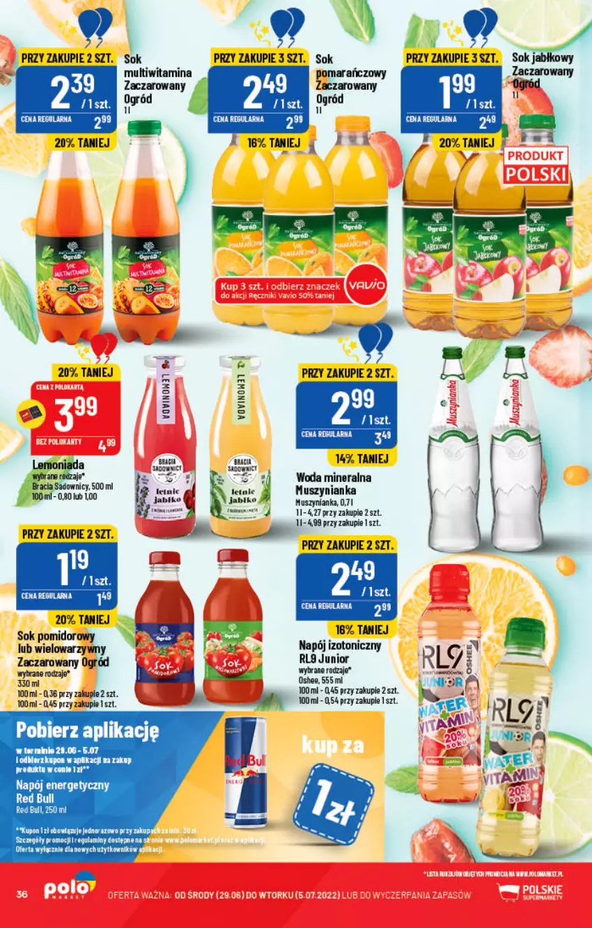 Gazetka promocyjna PoloMarket - Gazetka pomocyjna - ważna 29.06 do 05.07.2022 - strona 36 - produkty: Lemoniada, Ogród, Por, Red Bull, Sok, Sok jabłkowy, Woda, Woda mineralna