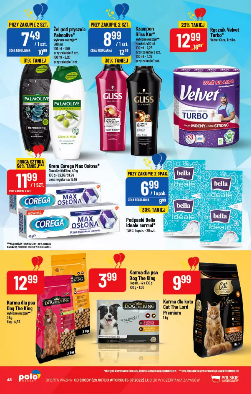 Gazetka promocyjna PoloMarket - Gazetka pomocyjna - ważna 29.06 do 05.07.2022 - strona 48 - produkty: Bell, Bella, Corega, Palmolive, Ręcznik, Szampon, Velvet