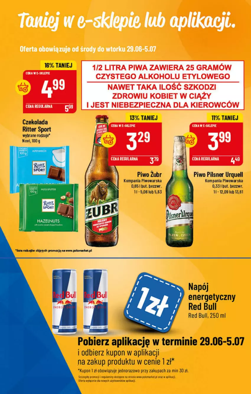 Gazetka promocyjna PoloMarket - Gazetka pomocyjna - ważna 29.06 do 05.07.2022 - strona 51 - produkty: Czekolada, Napój, Napój energetyczny, Pilsner Urquell, Piwo, Por, Red Bull, Ritter Sport, Sport