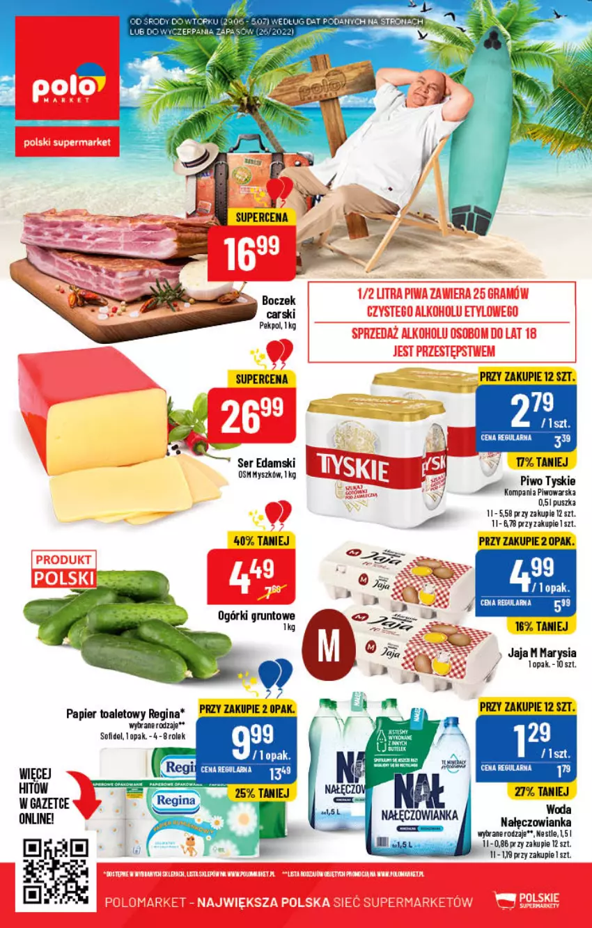 Gazetka promocyjna PoloMarket - Gazetka pomocyjna - ważna 29.06 do 05.07.2022 - strona 56 - produkty: Boczek, Cars, Edam, Gin, Jaja, Mysz, Nałęczowianka, Papier, Papier toaletowy, Pekpol, Piwo, Ser, Tyskie, Woda