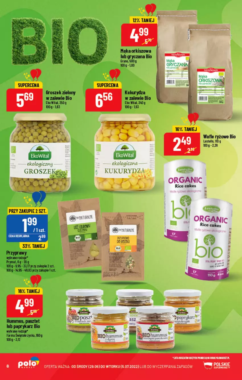 Gazetka promocyjna PoloMarket - Gazetka pomocyjna - ważna 29.06 do 05.07.2022 - strona 8 - produkty: Fa, Gra, Groszek, Gry, Hummus, Kukurydza, Mąka, Mus, Papryka, Paprykarz, Pasztet, Prymat, Przyprawy, Tran