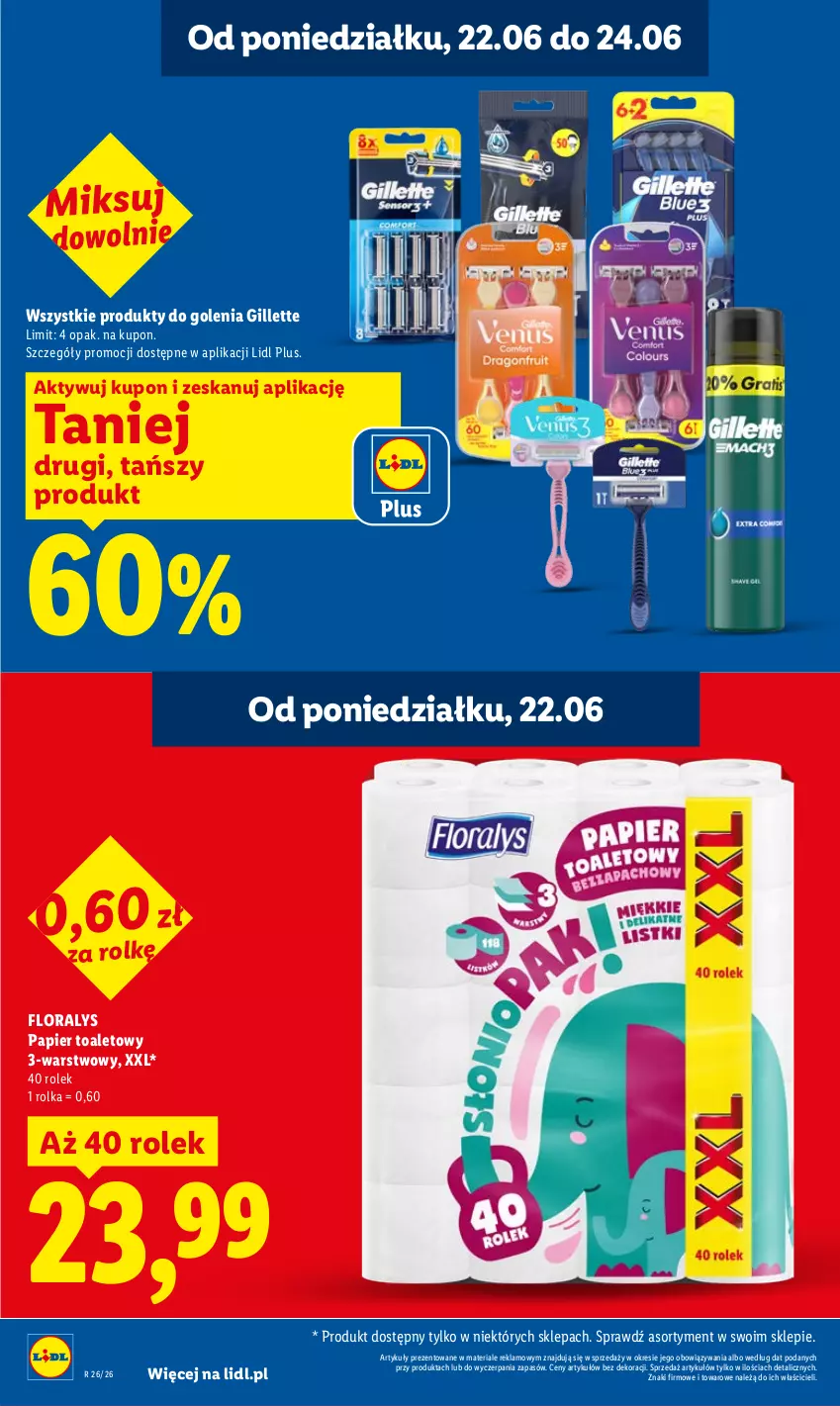 Gazetka promocyjna Lidl - Gazetka ważna od 22.06 do 24.06 - ważna 22.06 do 24.06.2026 - strona 16 - produkty: Flora, Gillette, Papier, Papier toaletowy