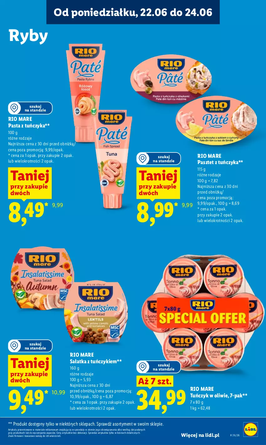 Gazetka promocyjna Lidl - Gazetka ważna od 22.06 do 24.06 - ważna 22.06 do 24.06.2026 - strona 59 - produkty: Pasztet, Rio Mare, Sałat, Sałatka, Tuńczyk