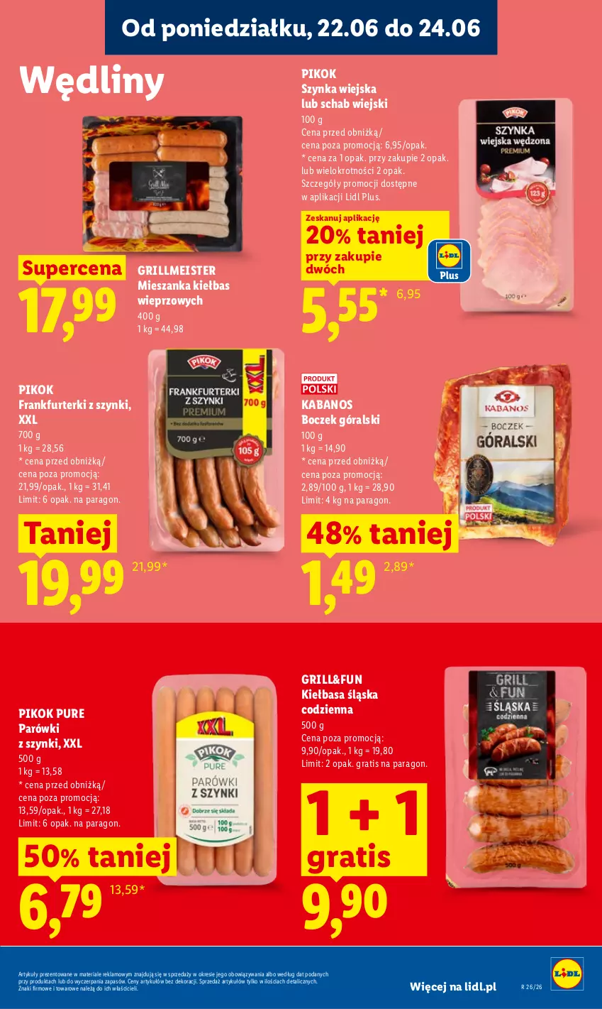 Gazetka promocyjna Lidl - Gazetka ważna od 22.06 do 24.06 - ważna 22.06 do 24.06.2026 - strona 61 - produkty: Boczek, Frankfurterki, Gra, Grill, Kabanos, Kiełbasa, Kiełbasa śląska, Parówki, Parówki z szynki, PIKOK, Pur, Szynka