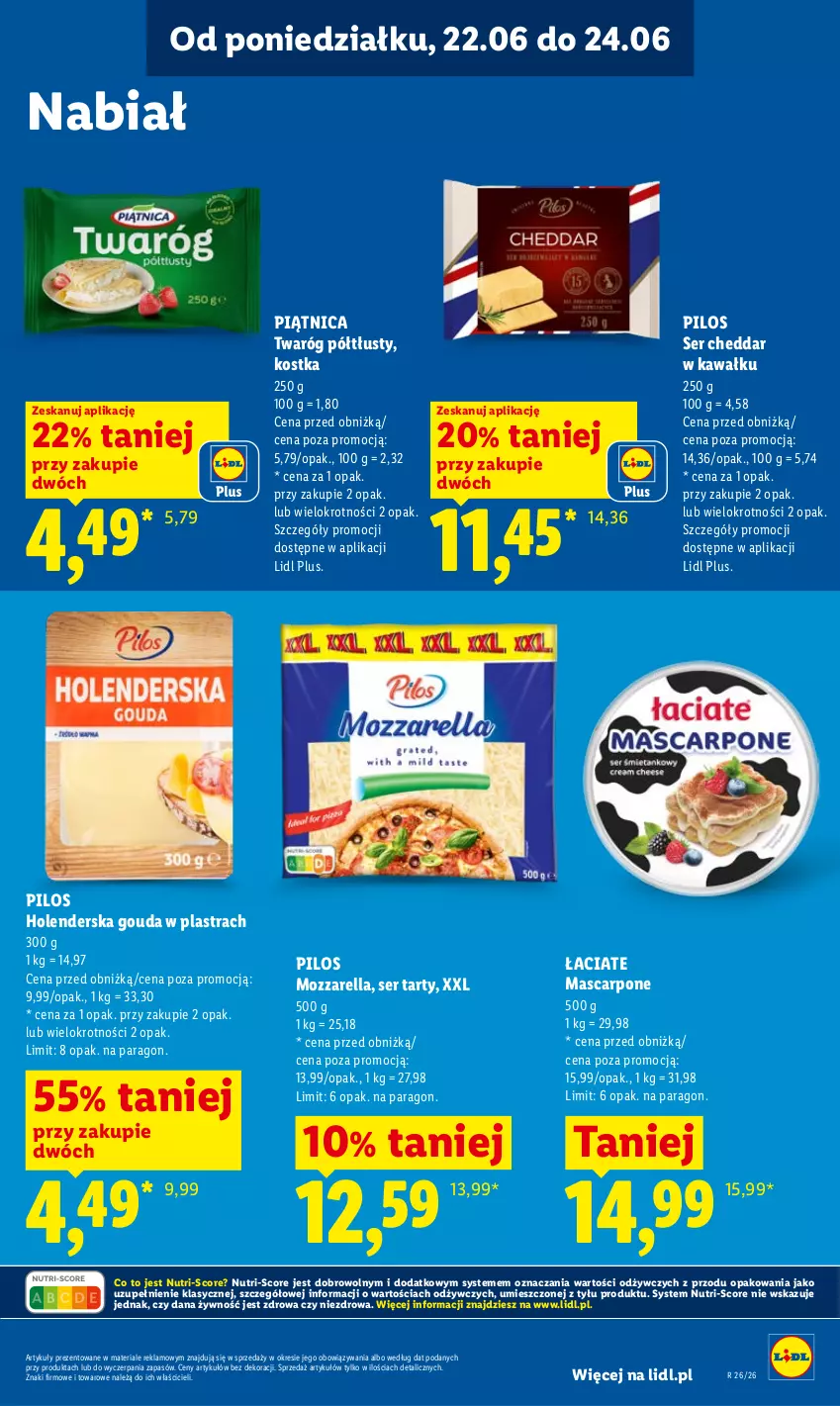 Gazetka promocyjna Lidl - Gazetka ważna od 22.06 do 24.06 - ważna 22.06 do 24.06.2026 - strona 63 - produkty: Cheddar, Gouda, Kawa, Mascarpone, Mozzarella, Piątnica, Pilos, Ser, Twaróg, Twaróg półtłusty