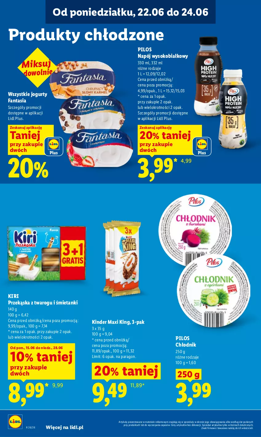 Gazetka promocyjna Lidl - Gazetka ważna od 22.06 do 24.06 - ważna 22.06 do 24.06.2026 - strona 64 - produkty: Fa, Fanta, Jogurt, Kinder, Napój, Pilos, Sok