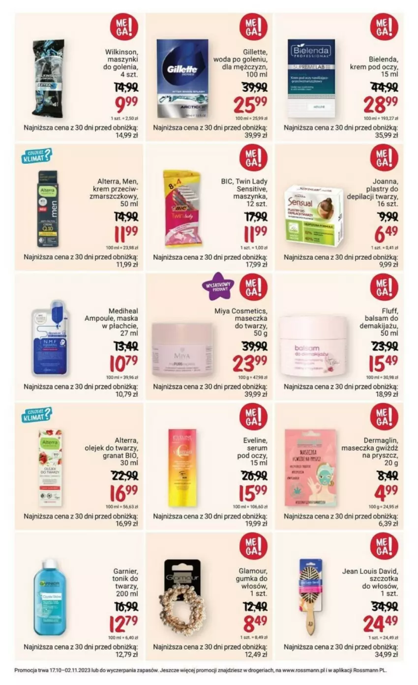 Gazetka promocyjna Rossmann - ważna 17.10 do 02.11.2023 - strona 15 - produkty: Alterra, BIC, Bielenda, Eveline, Fa, Garnier, Gillette, Gra, Granat, Krem pod oczy, Makijaż, Mars, Maska, Maska w płachcie, Maszynka, Miya Cosmetics, Olej, Plastry do depilacji, Rum, Ser, Serum, Szczotka, Szczotka do włosów, Szynka, Tera, Tonik, Woda, Woda po goleniu