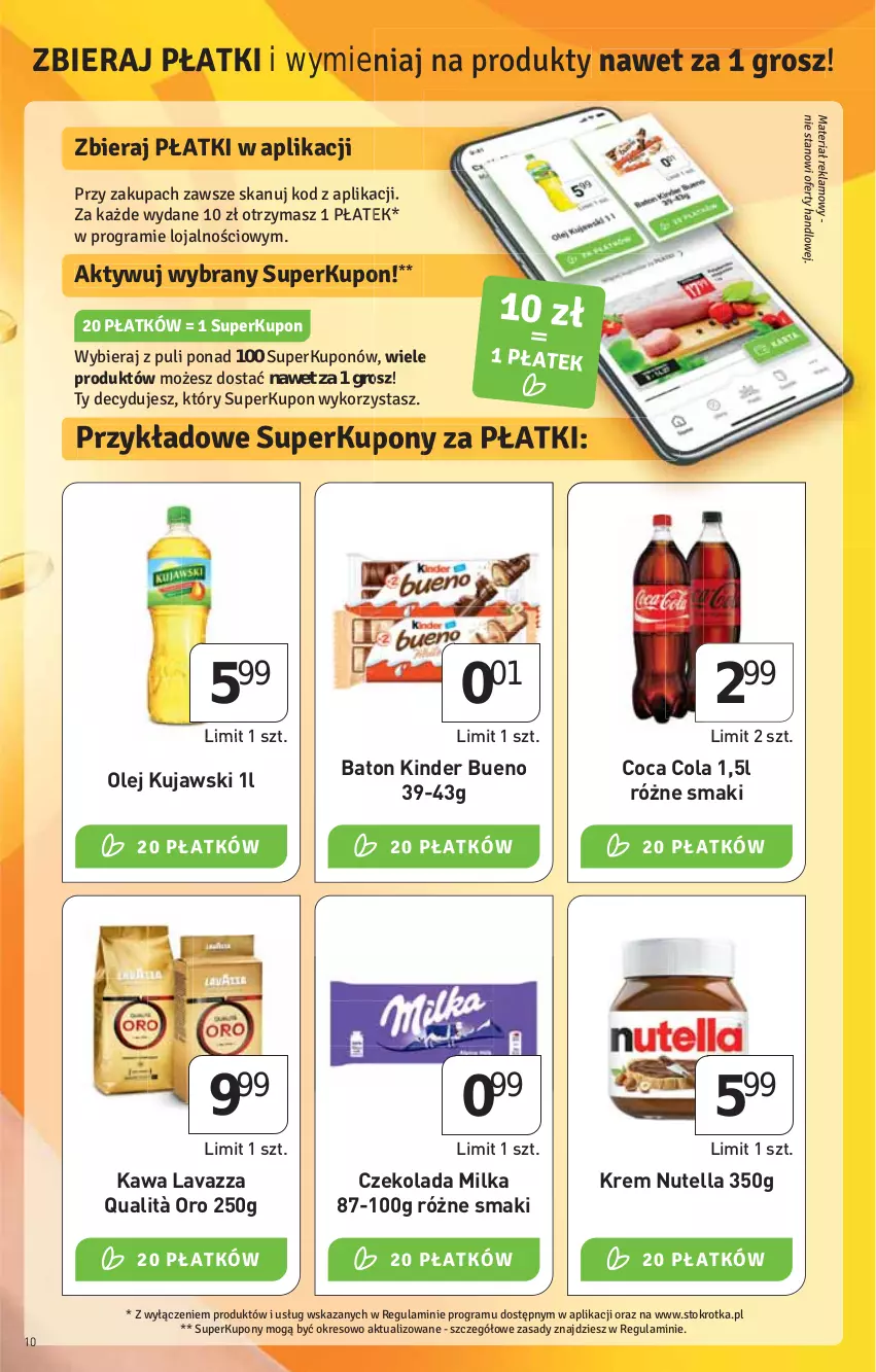 Gazetka promocyjna Stokrotka - Market - ważna 14.04 do 20.04.2022 - strona 10 - produkty: Baton, Czekolada, HP, Kawa, Kinder, Kinder Bueno, Kujawski, Lavazza, Milka, Nutella, Olej