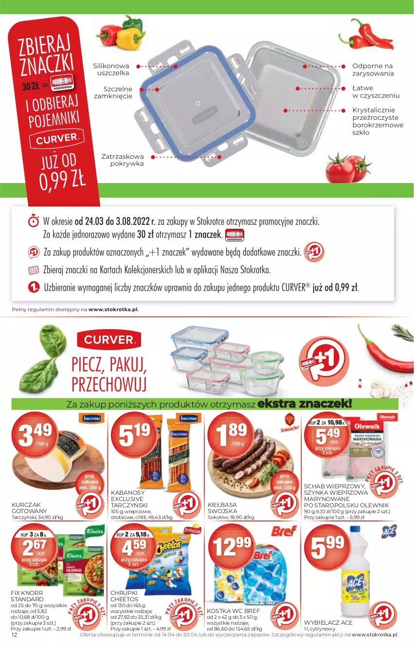 Gazetka promocyjna Stokrotka - Market - ważna 14.04 do 20.04.2022 - strona 12 - produkty: Bref, Cheetos, Chrupki, Kabanos, Kiełbasa, Knorr, Kurczak, Kurczak gotowany, Olewnik, Schab wieprzowy, Sok, Sokołów, Szynka, Szynka wieprzowa, Tarczyński