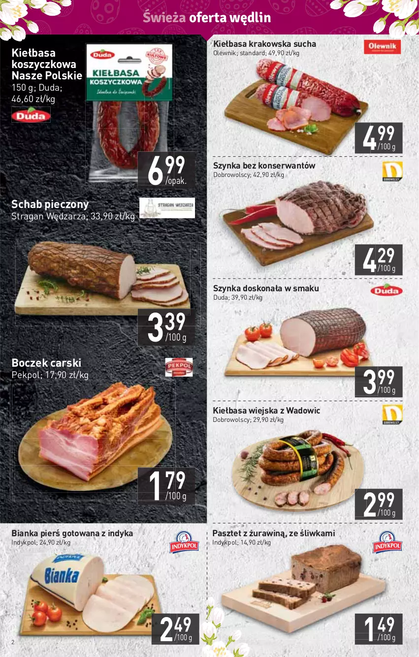 Gazetka promocyjna Stokrotka - Market - ważna 14.04 do 20.04.2022 - strona 2 - produkty: Bianka, Boczek, Cars, Duda, HP, Kiełbasa, Kiełbasa krakowska, Kiełbasa wiejska, Kosz, Olewnik, Pasztet, Pekpol, Piec, Schab pieczony, Ser, Szynka