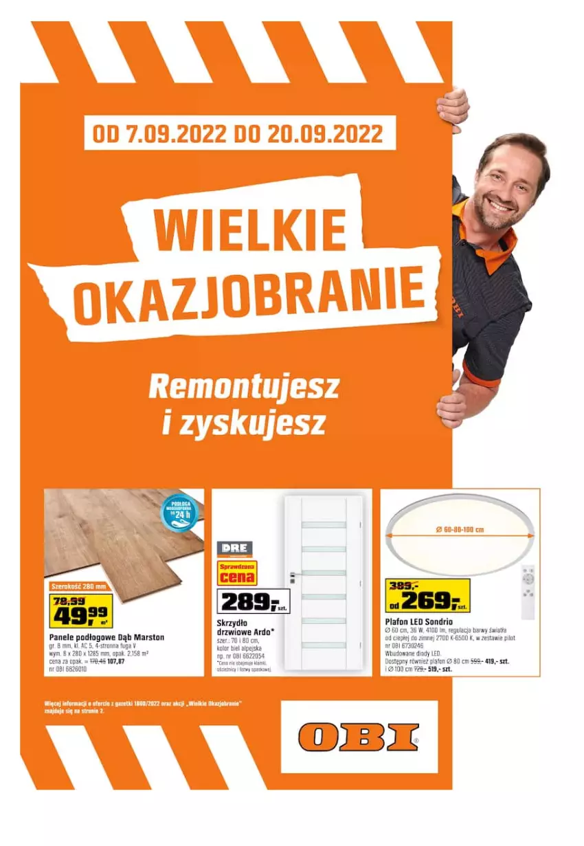 Gazetka promocyjna Obi - Gazetka OBI - ważna 07.09 do 20.09.2022 - strona 1 - produkty: Drzwi, Mars, Plafon, Plafon LED, Skrzydło drzwiowe