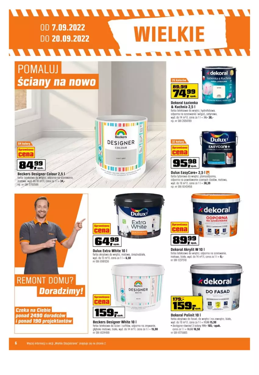 Gazetka promocyjna Obi - Gazetka OBI - ważna 07.09 do 20.09.2022 - strona 6 - produkty: Beckers, Dekoral, Designer Colour, Dulux, Fa, Farba akrylowa, Farba lateksowa, Kuchnia, Por, Tytan