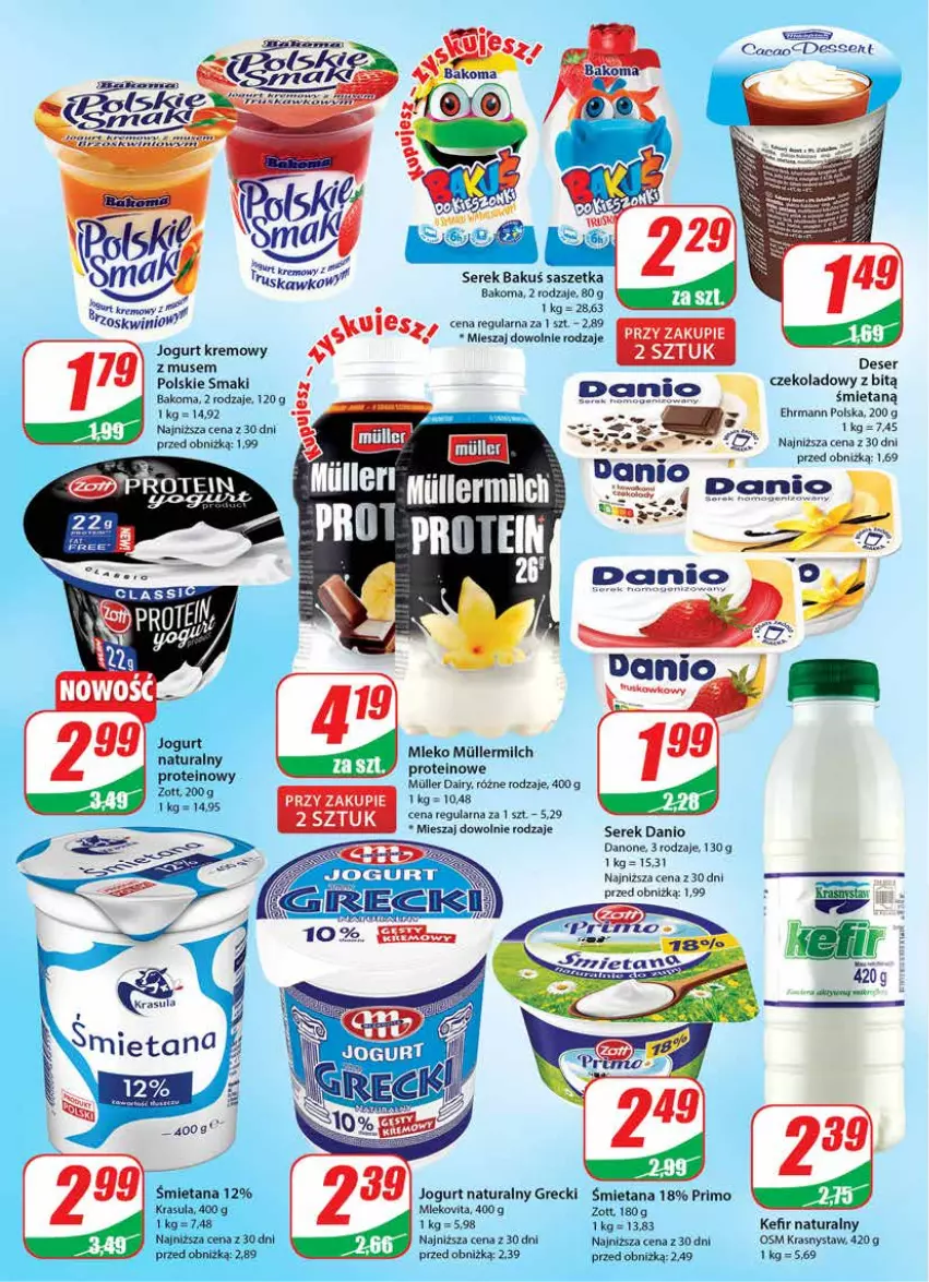 Gazetka promocyjna Dino - Gazetka 44 - ważna 02.11 do 07.11.2023 - strona 14 - produkty: Bakoma, Danio, Danone, Deser, Jogurt, Jogurt naturalny, Kefir, Kefir naturalny, Mleko, Mlekovita, Mus, Ser, Serek, Zott