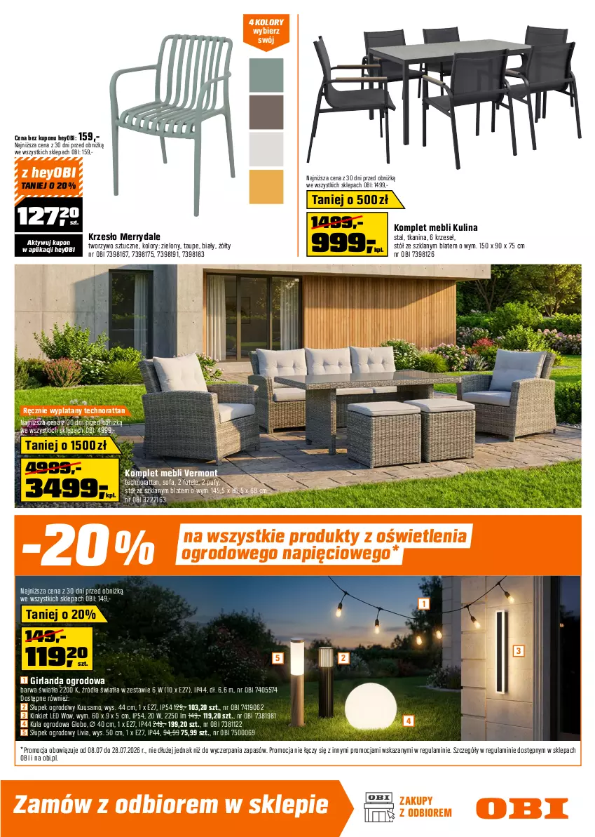 Gazetka promocyjna Obi - Gazetka OBI - ważna 08.07 do 28.07.2026 - strona 13 - produkty: Avent, Fa, Fotel, Girlanda, Grill, Grill gazowy, Inka, Krzesło, Markiza, Ogród, Puf, Słupek, Sofa, Stół, Stolik, Termometr