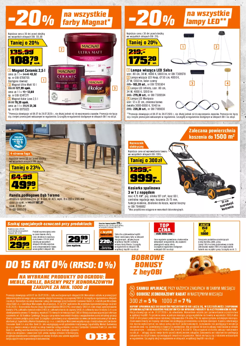 Gazetka promocyjna Obi - Gazetka OBI - ważna 08.07 do 28.07.2026 - strona 16 - produkty: Fa, Gres, Grill, Hobby, Hoop, Kosiarka, Kosz, Lampa, Lampa LED, Lampa wisząca, Magnat Ceramic, Meble, Olej, Por, Salsa, Sok, Sprzedawcy, Tera, Top, Tran