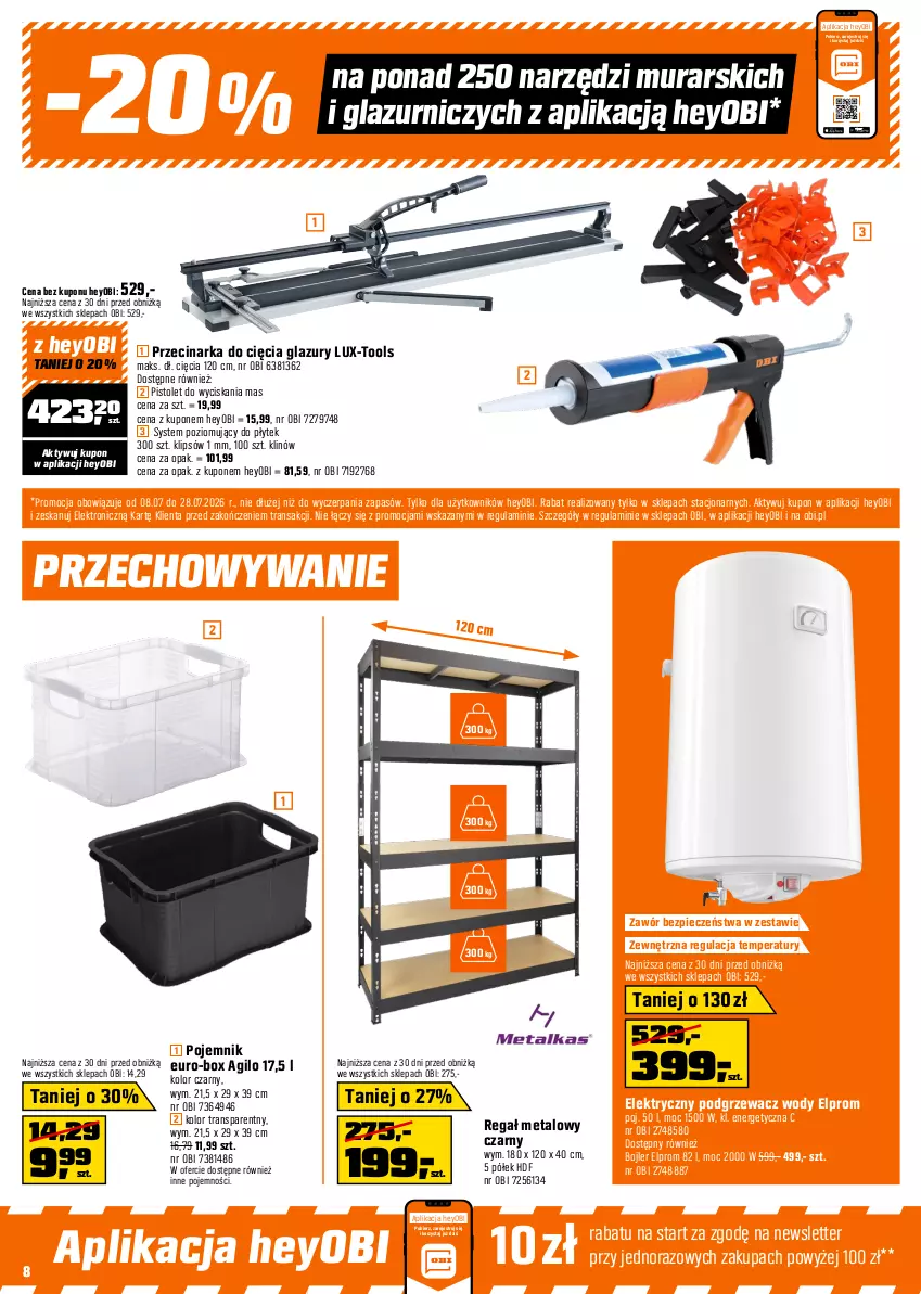 Gazetka promocyjna Obi - Gazetka OBI - ważna 08.07 do 28.07.2026 - strona 8 - produkty: Cement, Ceresit, Grunt, Klej, Lazur, Mop, Piec, Pistolet, Płyta, Płyta osb, Pojemnik, Przecinarka, Regał, Regał metalowy, Top, Tran, Wylewka samopoziomująca