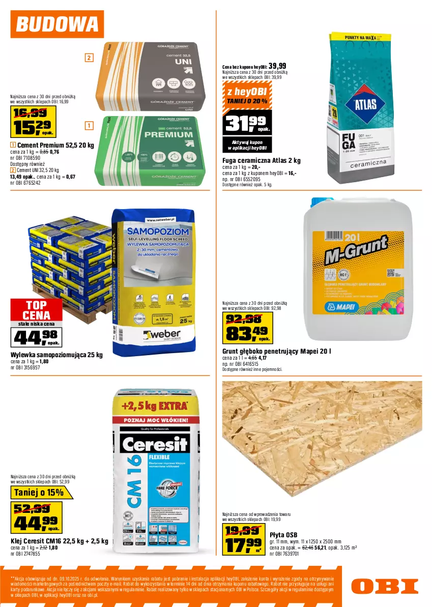 Gazetka promocyjna Obi - Gazetka OBI - ważna 08.07 do 28.07.2026 - strona 9 - produkty: Cement, Ceresit, Grunt, Klej, Lazur, Mop, Piec, Pistolet, Płyta, Płyta osb, Pojemnik, Przecinarka, Regał, Regał metalowy, Top, Tran, Wylewka samopoziomująca