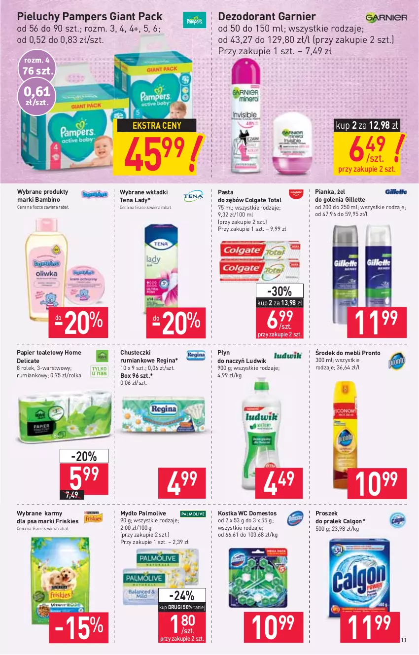 Gazetka promocyjna Stokrotka - Market - ważna 20.05 do 26.05.2021 - strona 11 - produkty: Calgon, Chusteczki, Colgate, Colgate Total, Dezodorant, Domestos, Friskies, Garnier, Gillette, Gin, LG, Ludwik, Mydło, Palmolive, Pampers, Papier, Papier toaletowy, Pasta do zębów, Pieluchy, Pronto, Rum, Wkładki