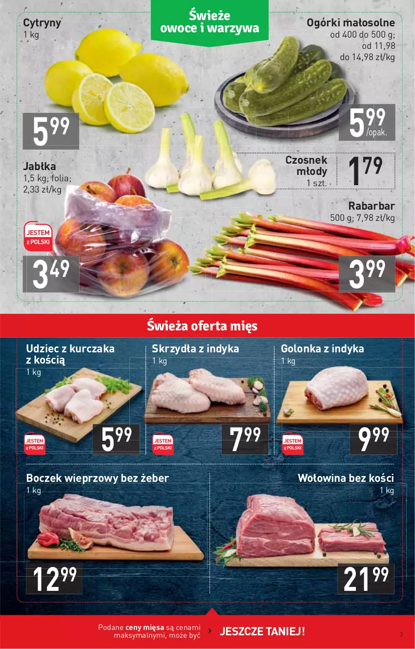 Gazetka promocyjna Stokrotka - Market - ważna 20.05 do 26.05.2021 - strona 3 - produkty: Boczek, Boczek wieprzowy, Cytryny, Czosnek, Golonka z indyka, Jabłka, Kurczak, Wołowina, Wołowina bez kości