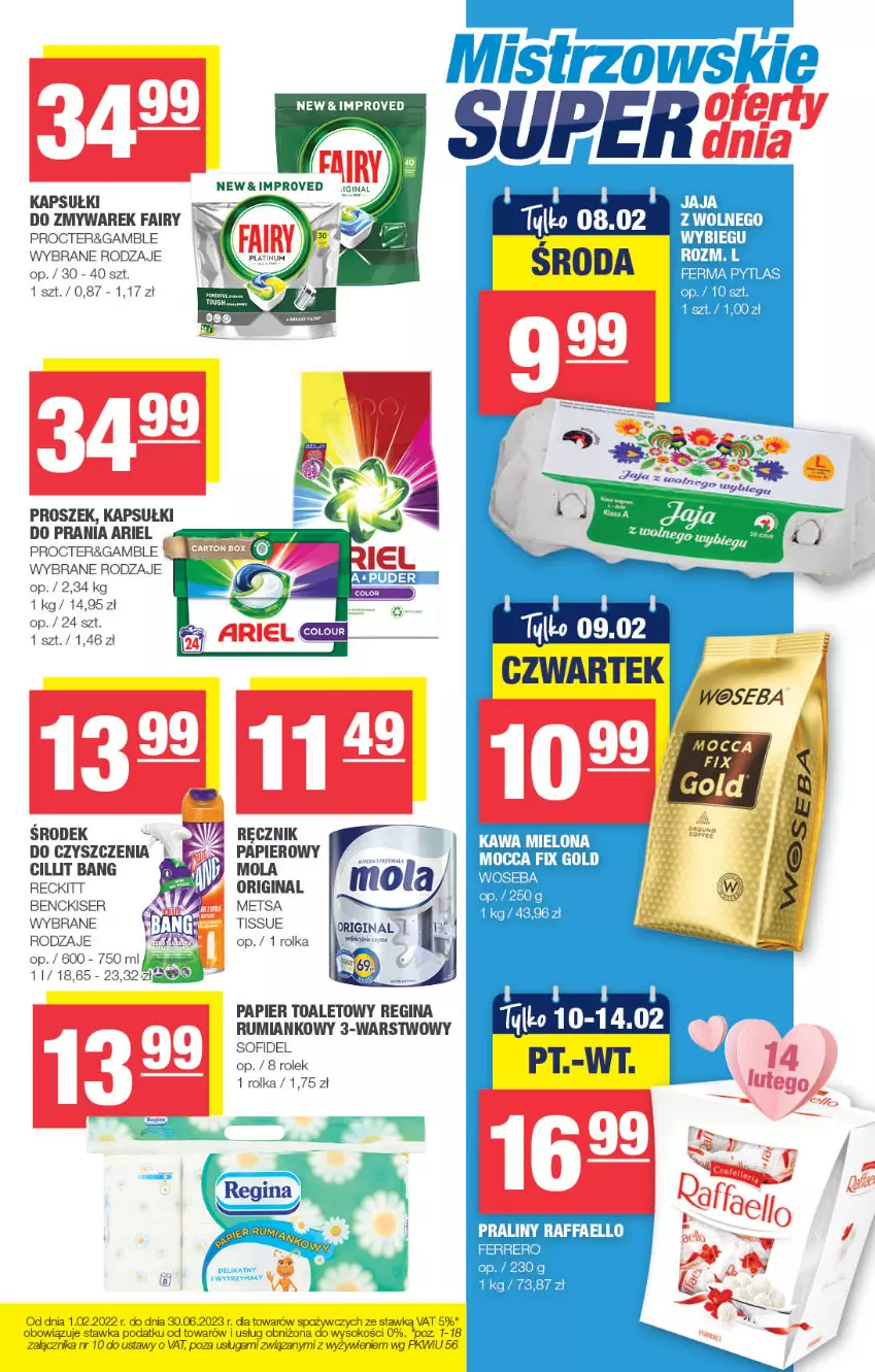 Gazetka promocyjna Spar - EuroSpar - ważna 29.01 do 08.02.2023 - strona 15 - produkty: Alcon, Ariel, Cillit Bang, Fa, Fairy, Ferrero, Gin, Kapsułki do prania, Mocca Fix Gold, Mola, Papier, Papier toaletowy, Praliny, Raffaello, Ręcznik, Rum, Ser, Sok