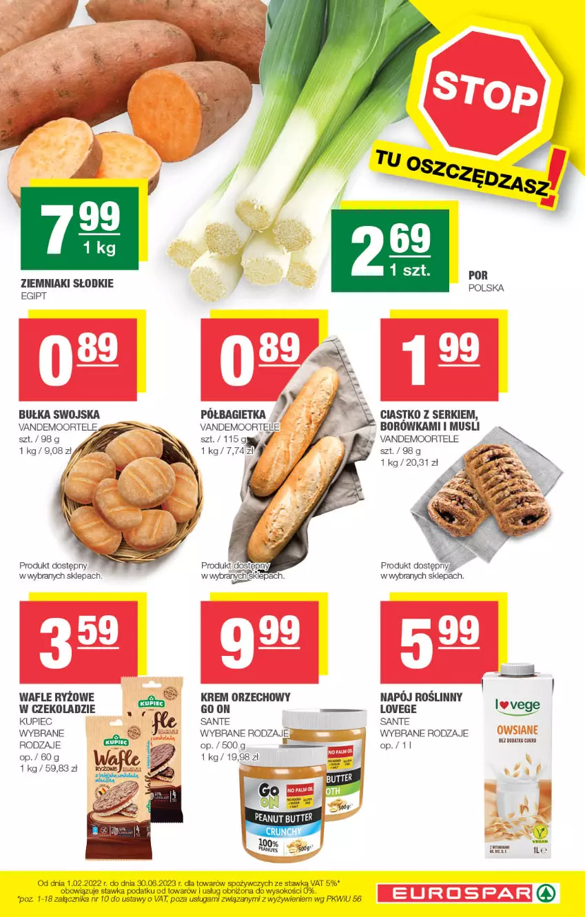 Gazetka promocyjna Spar - EuroSpar - ważna 29.01 do 08.02.2023 - strona 3 - produkty: Bagietka, Borówka, Bułka, Krem orzechowy, Kupiec, Mus, Piec, Por, Ryż, Sante, Ser, Sok, Wafle, Ziemniaki