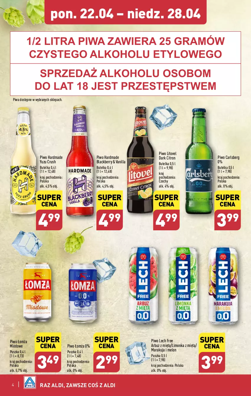 Gazetka promocyjna Aldi - Festiwal piwa w super cenach 🍻 - ważna 22.04 do 28.04.2024 - strona 4 - produkty: Arbuz, Carlsberg, Gra, Lack, Limonka, Melon, Piwa, Piwo