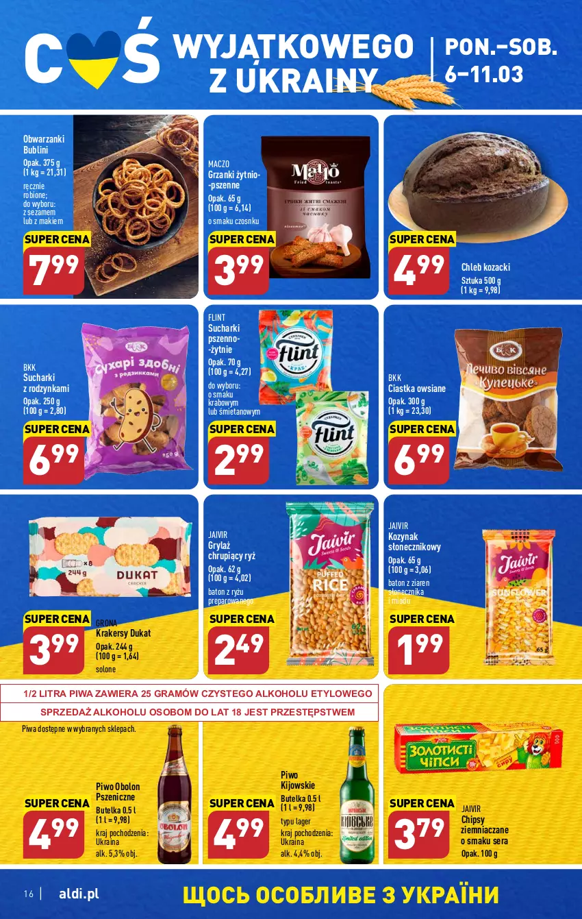 Gazetka promocyjna Aldi - Pełny katalog - ważna 06.03 do 11.03.2023 - strona 16 - produkty: Baton, Chipsy, Chleb, Ciastka, Ciastka owsiane, Gra, Gry, Krakersy, Piwa, Piwo, Ryż, Ser, Sezam