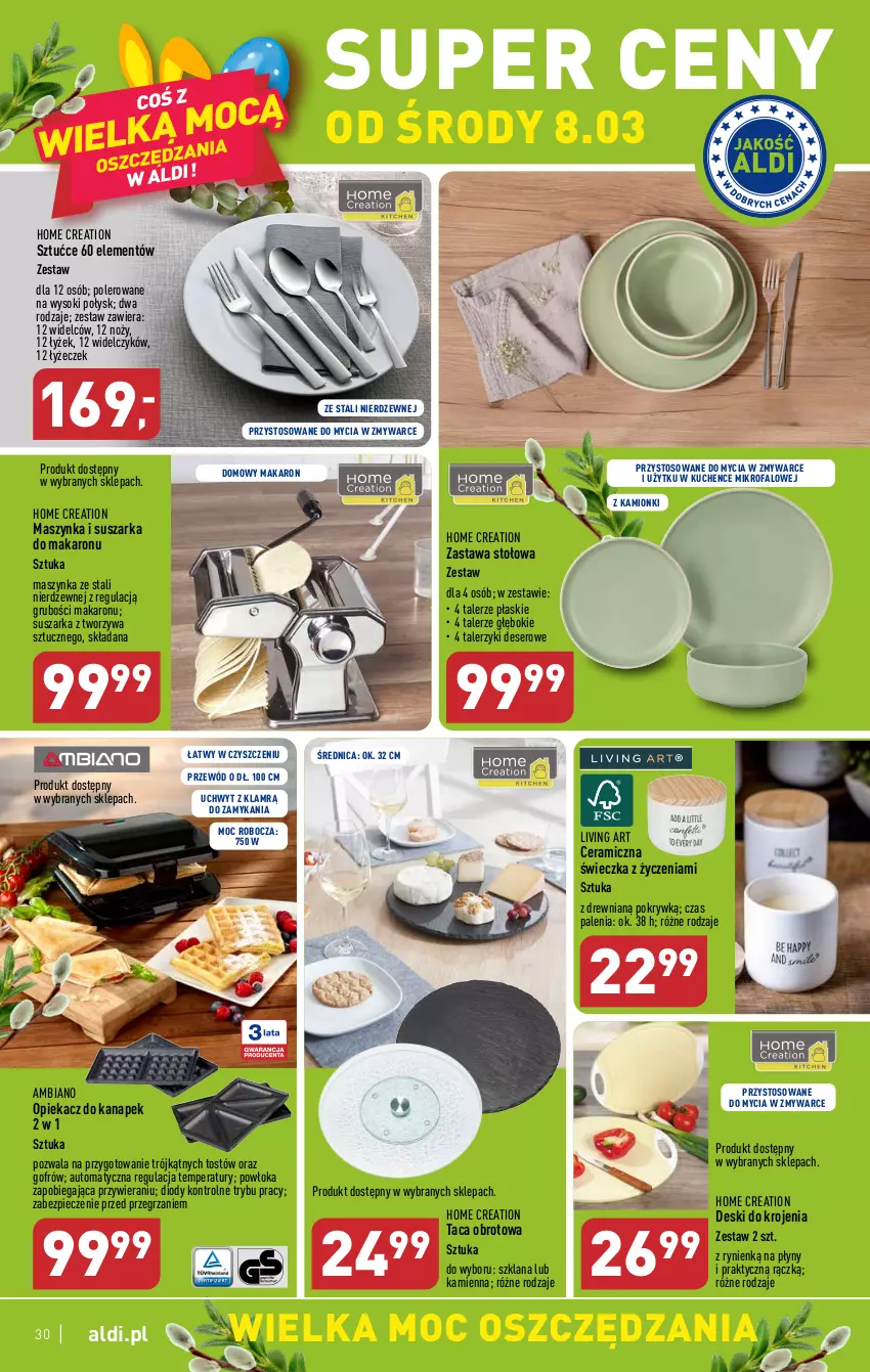 Gazetka promocyjna Aldi - Pełny katalog - ważna 06.03 do 11.03.2023 - strona 30 - produkty: Deser, Fa, LANA, Makaron, Maszynka, Noż, Opiekacz do kanapek, Piec, Przewód, Ser, Sok, Suszarka, Szynka, Taca, Talerz, Talerzyk