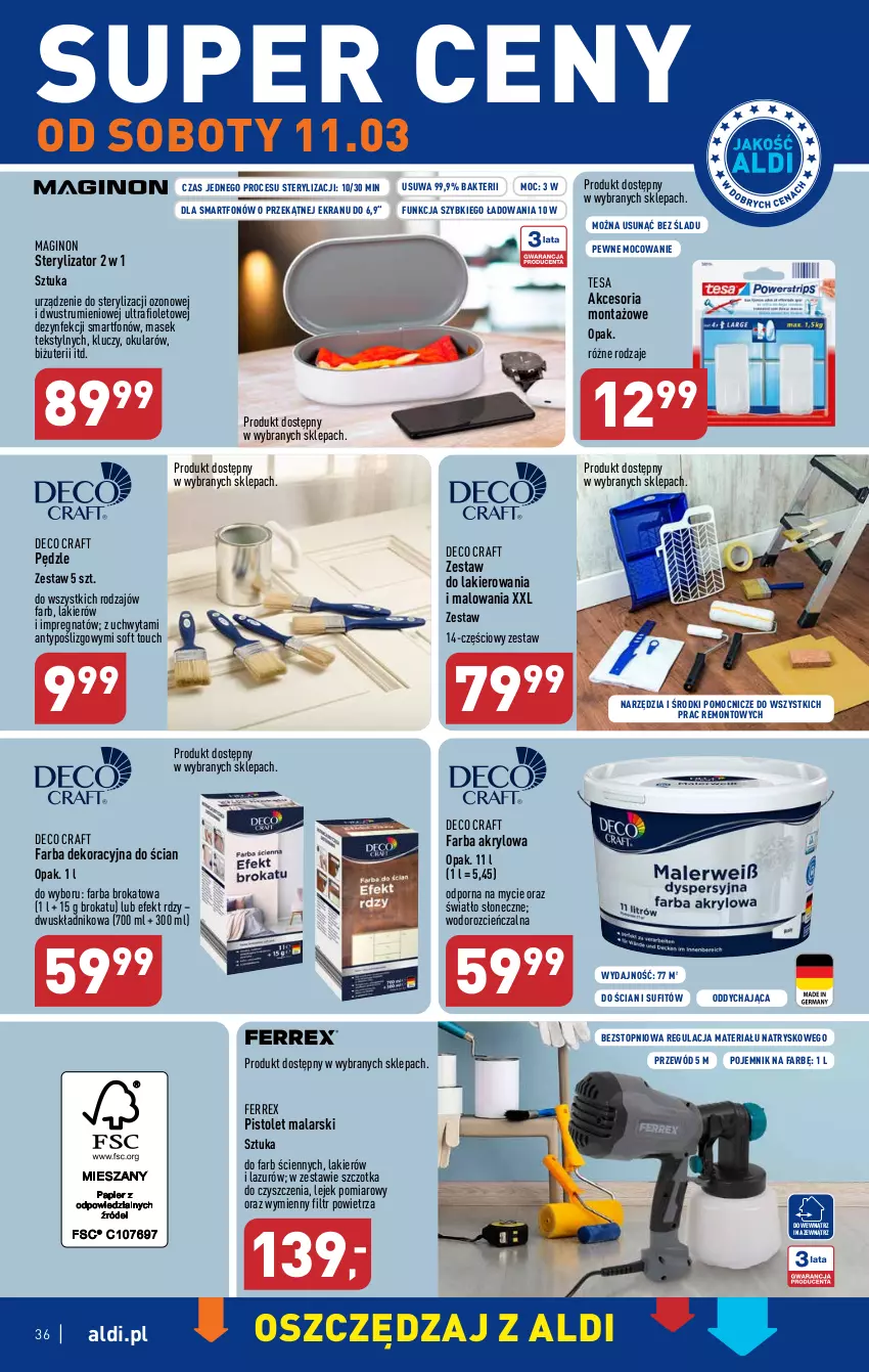 Gazetka promocyjna Aldi - Pełny katalog - ważna 06.03 do 11.03.2023 - strona 36 - produkty: Cień, Fa, Farba akrylowa, Gin, Lakier, Lazur, Pistolet, Pojemnik, Por, Przewód, Rum, Smartfon, Sterylizator, Szczotka, Top