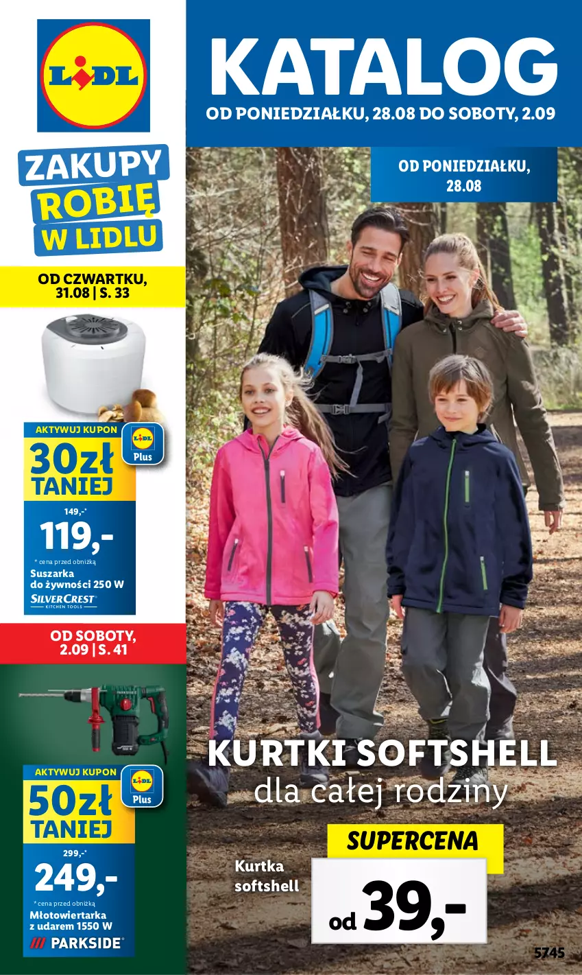 Gazetka promocyjna Lidl - GAZETKA - ważna 28.08 do 02.09.2023 - strona 1 - produkty: Kurtka, Kurtka softshell, Młot, Młotowiertarka, Suszarka, Tarka, Wiertarka