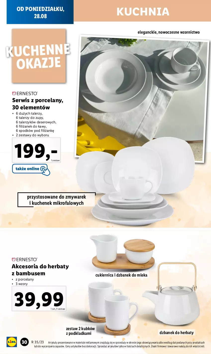 Gazetka promocyjna Lidl - GAZETKA - ważna 28.08 do 02.09.2023 - strona 30 - produkty: Cukier, Deser, Dzbanek, Fa, Kuchnia, Podkład, Podkładka, Por, Ser, Talerz, Talerzyk