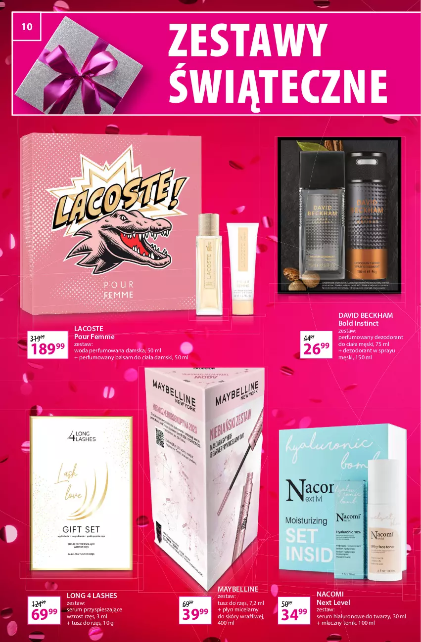 Gazetka promocyjna Hebe - Gazetka - ważna 15.12 do 31.12.2022 - strona 10 - produkty: Balsam do ciała, Bell, David Beckham, Dezodorant, Lacoste, Long 4 Lashes, Maybelline, Nacomi, Perfum, Płyn micelarny, Rum, Ser, Serum, Tonik, Tusz, Woda, Woda perfumowana