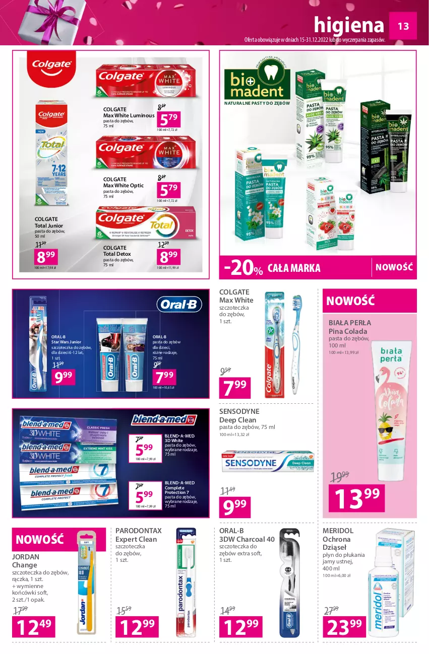 Gazetka promocyjna Hebe - Gazetka - ważna 15.12 do 31.12.2022 - strona 13 - produkty: Blend-a-Med, Colgate, Colgate Total, Dzieci, LG, Parodontax, Pasta do zębów, Perła, Płyn do płukania, Płyn do płukania jamy ustnej, Sensodyne, Star Wars, Szczoteczka, Szczoteczka do zębów